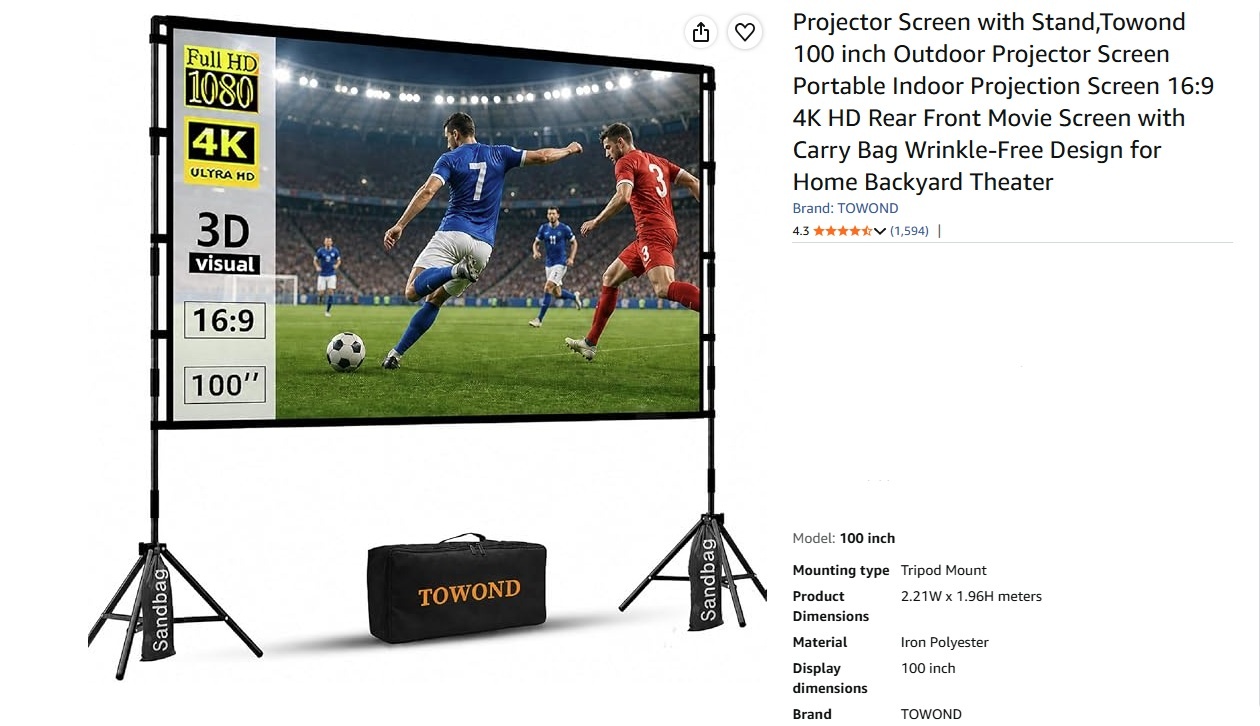Towond 100" Outdoor Projector Screen