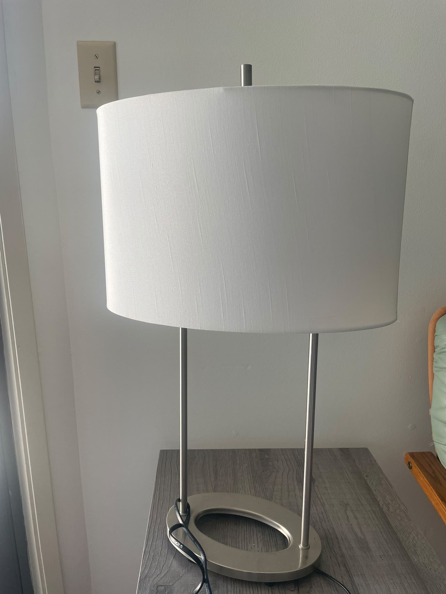 Pair of Modern Table Lamps with White Drum Shades