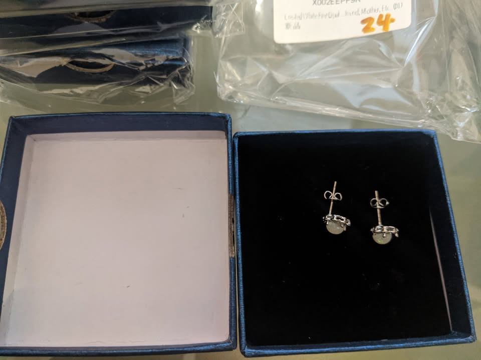 created white fine opal earrings