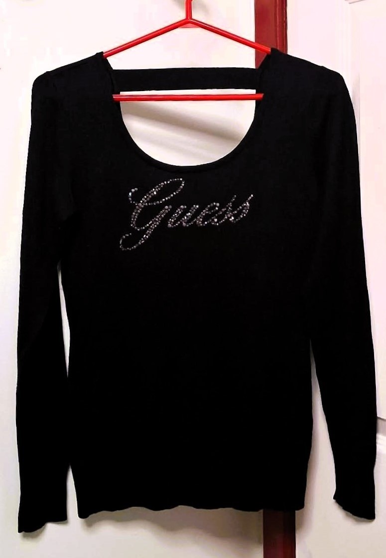 GUESS Y2K Crystal Rhinestone Logo L/S Knit Top Excellent Shape