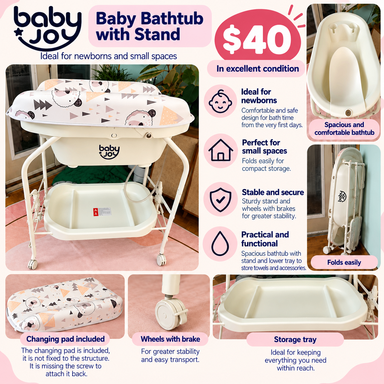 Folding Baby Bathtub & Changing Pad