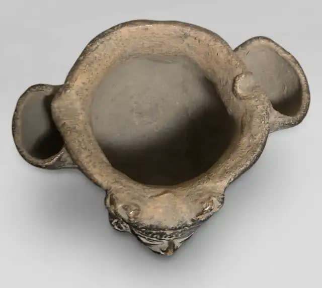 Pottery Jug Pre-Columbian Style Carved Face Twin Spouts - photo 4