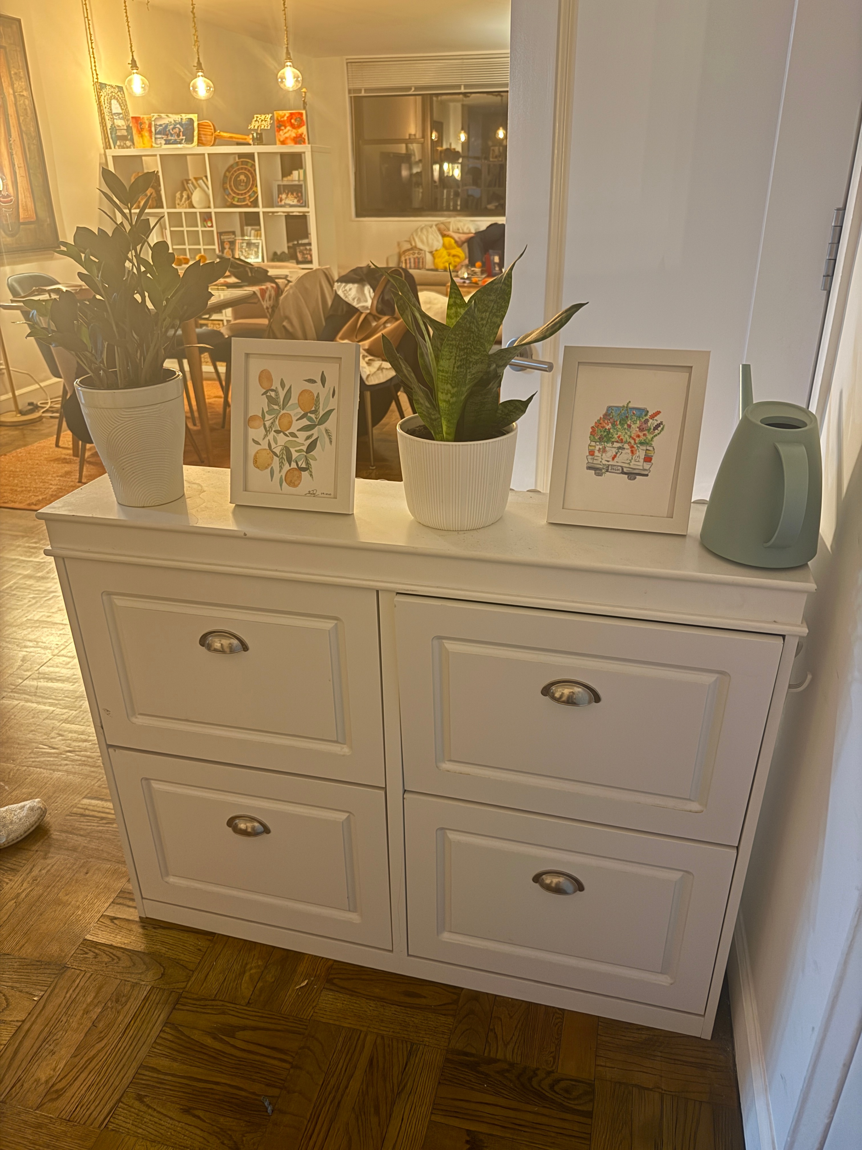 White Shoe Cabinet - 4 Tilt-Out Compartments