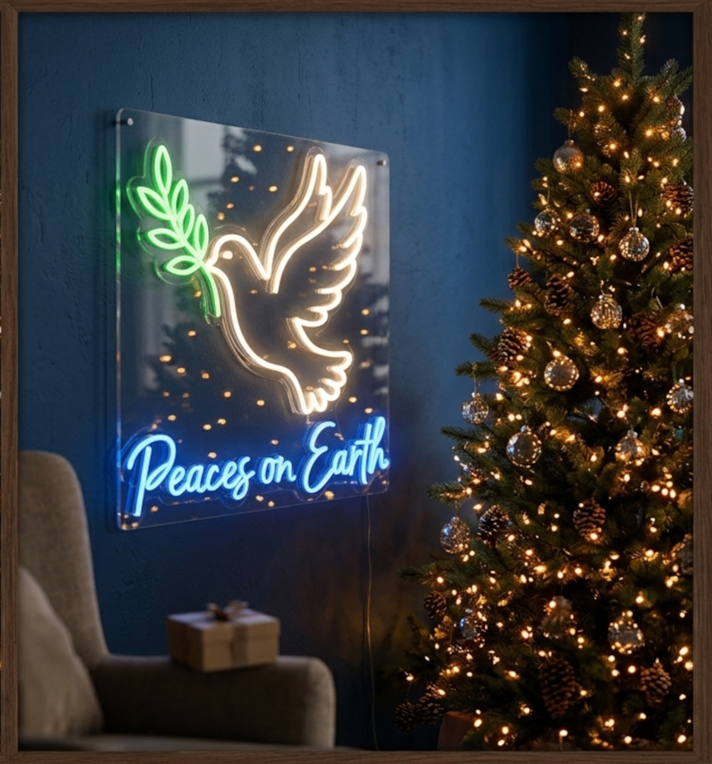 Christmas Decor 18" - "Peaces on Earth" Dove LED Neon Sign - photo 3