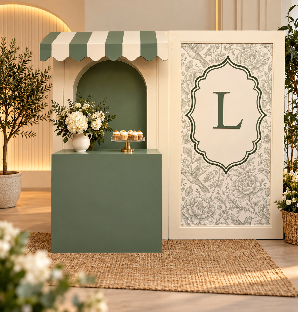Custom Boutique Display Booth Unit – Sage Green & Cream