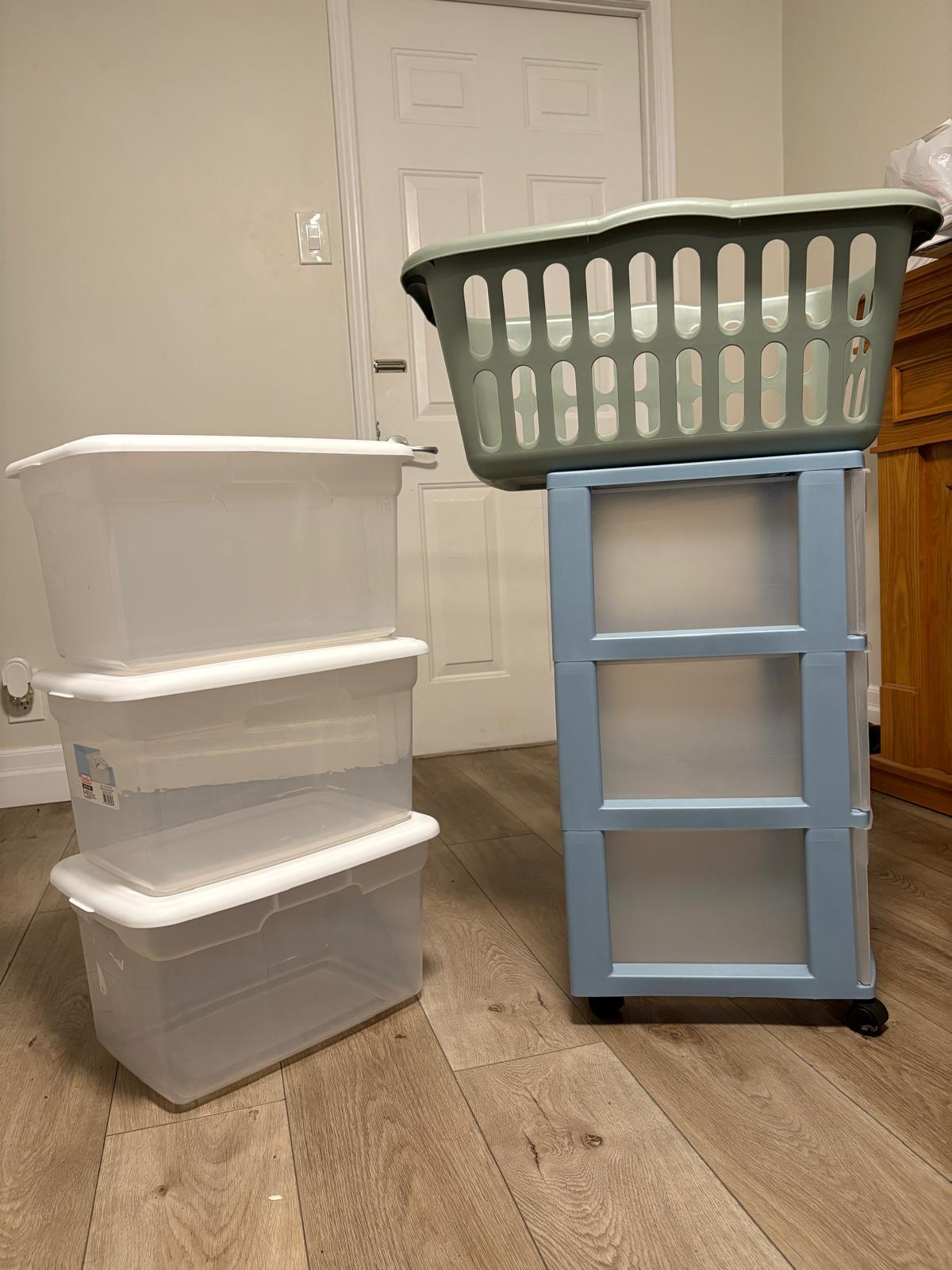 Storage Bundle: 3-Drawer Cart, 3 Bins with Lids & Laundry Basket - photo 2