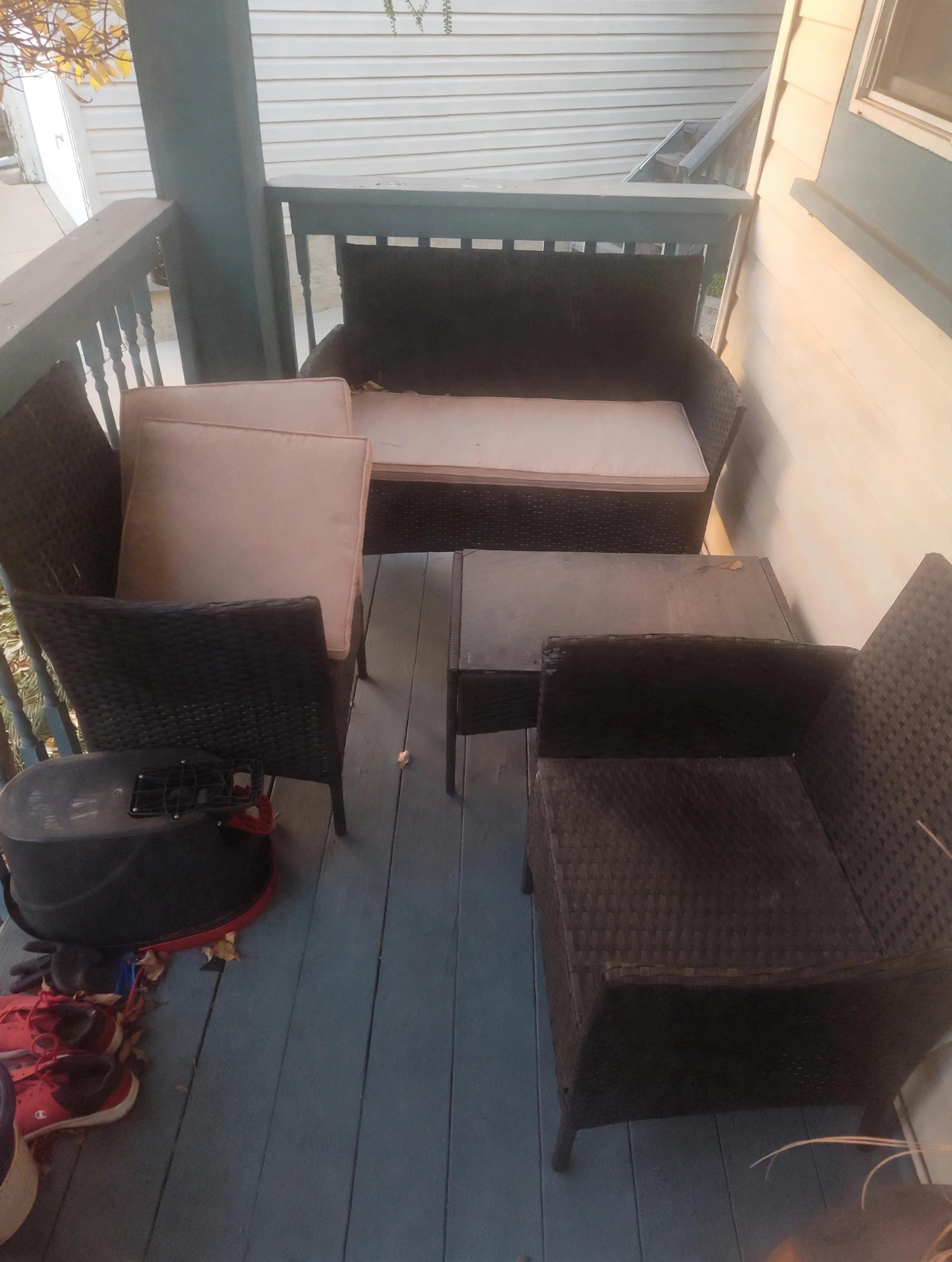 Wicker Patio Set — Loveseat, Chairs, Table + Cushions - photo 2