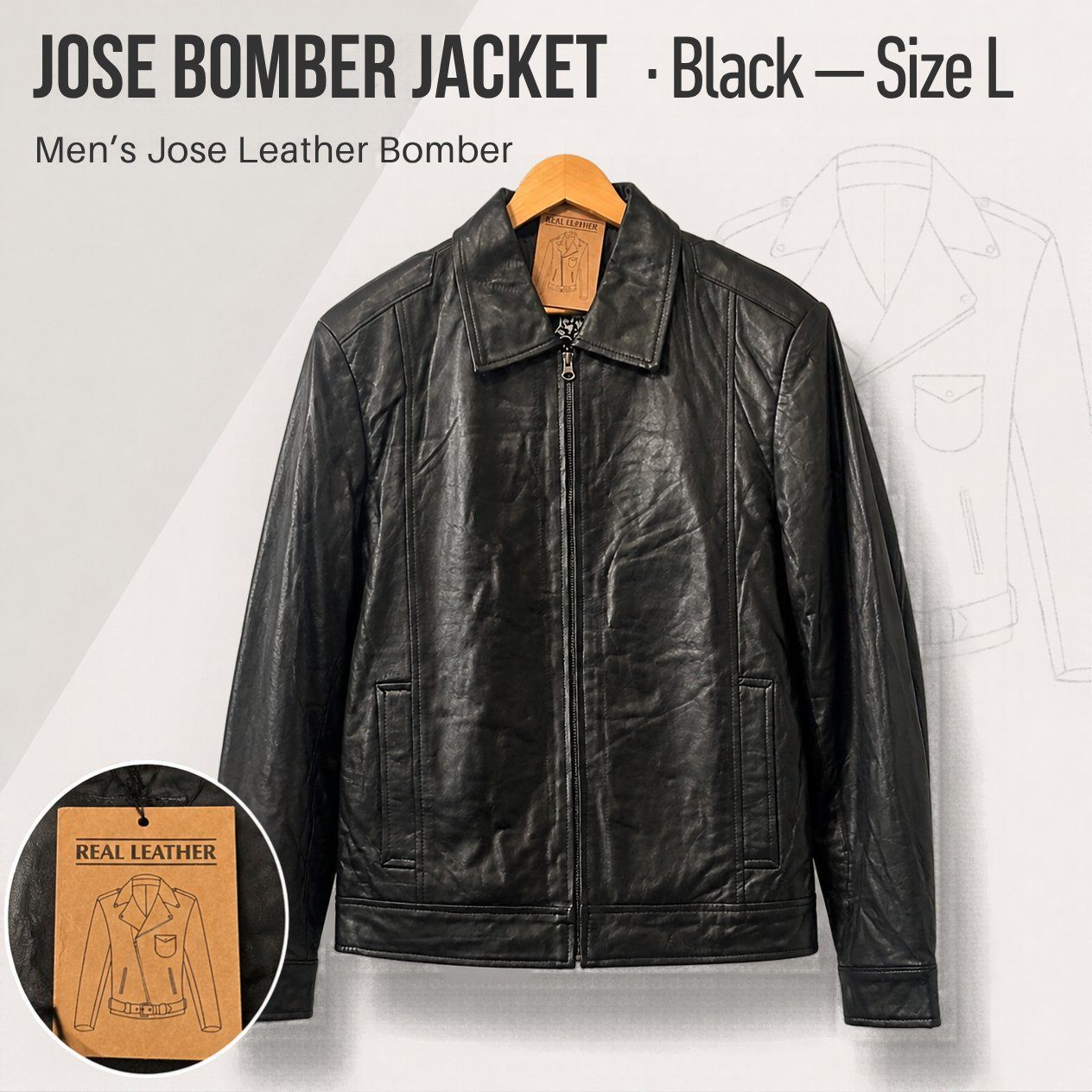JKT-004 — Men's Jose leather bomber jacket — brand new, size L