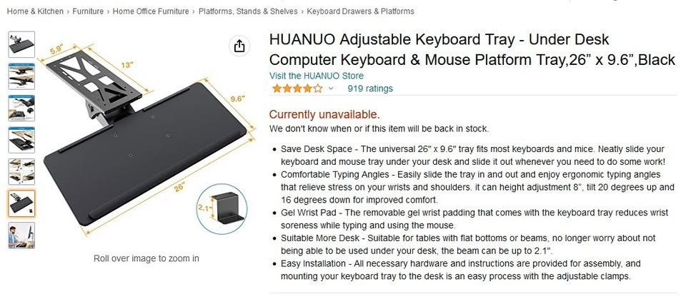 HUANUO Adjustable Keyboard Tray - Under Desk Tray,26” x 9.6”,