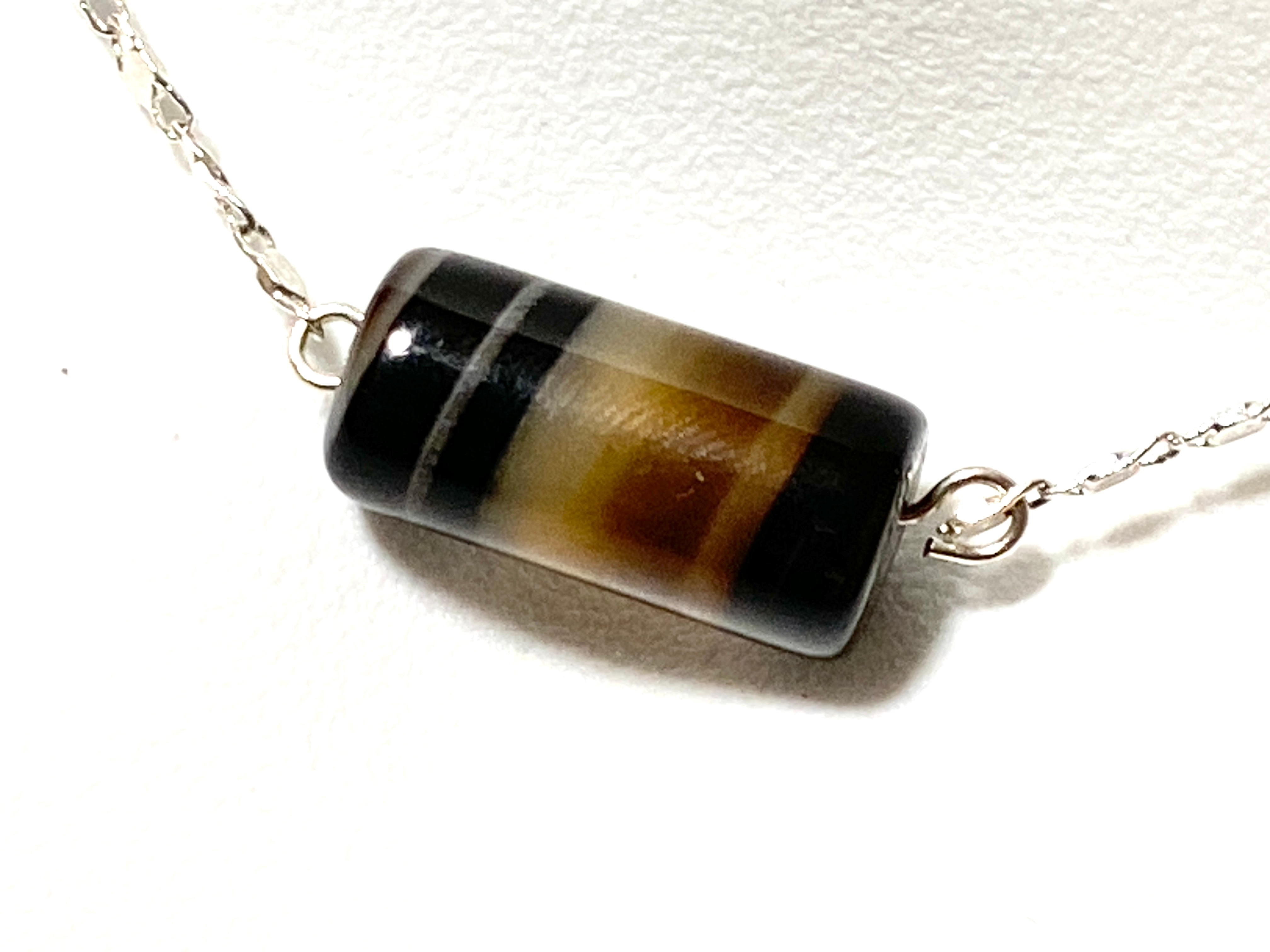 Eye Agate Short Necklace, Gemstone Bar Pendant Stainless Chain