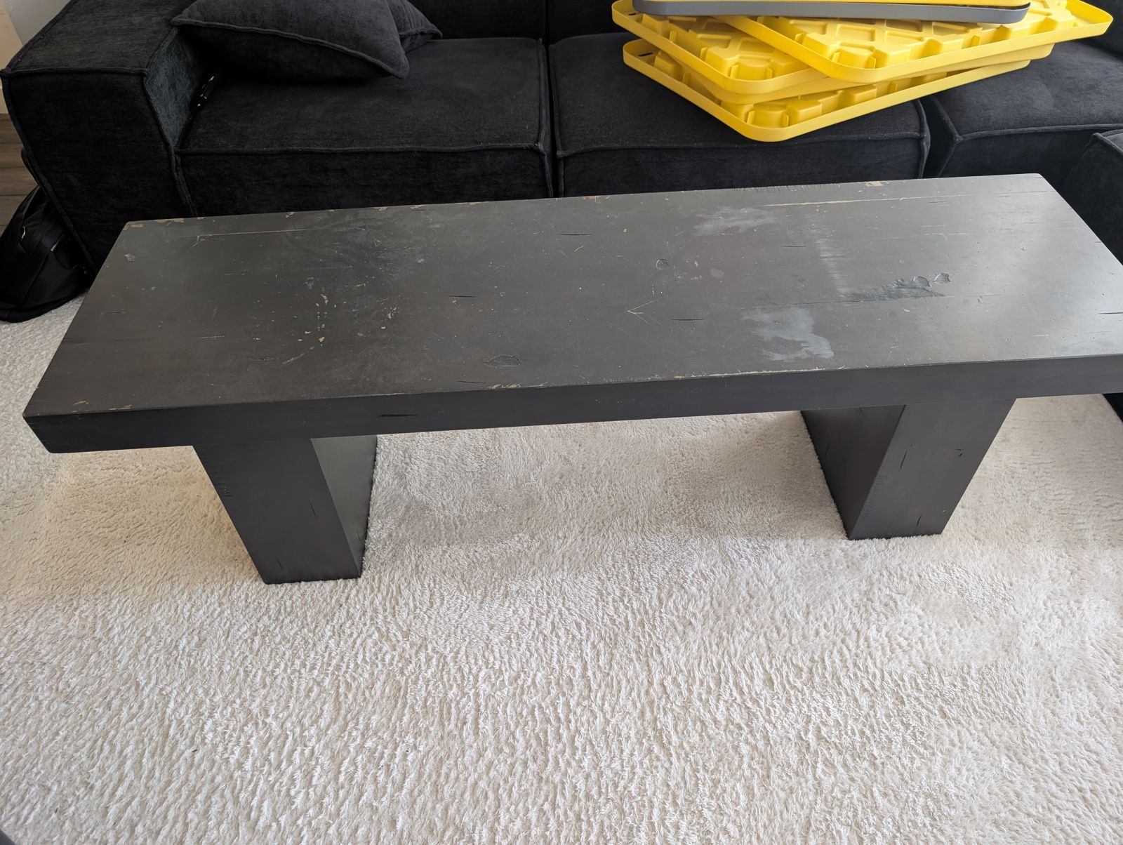 Solid wood bench, charcoal black