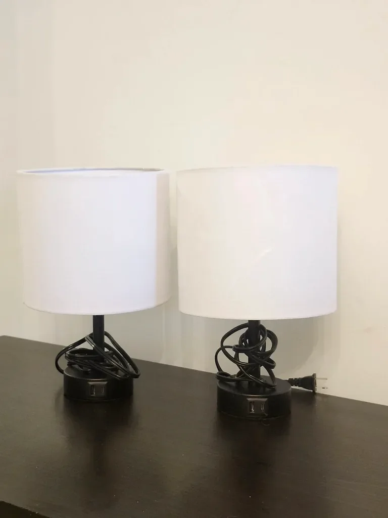 Set of 2 Black Table Lamp with USB Charging Ports