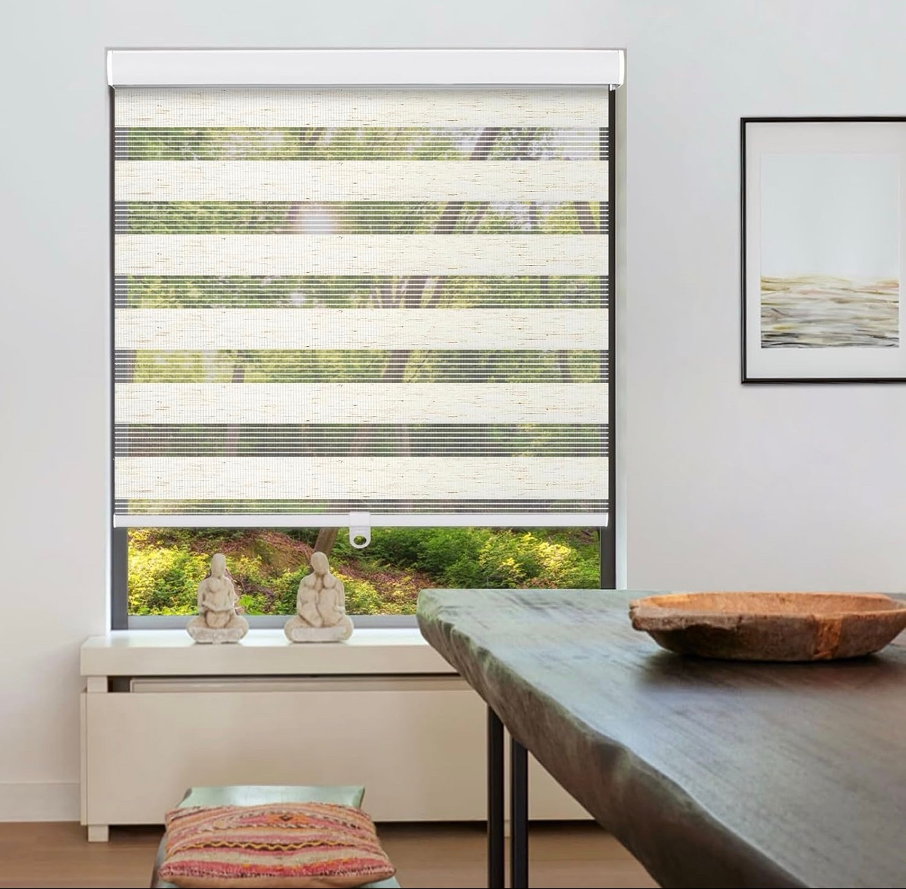 4X 41"W x 72"H Cordless Zebra Blinds, Wood Grain