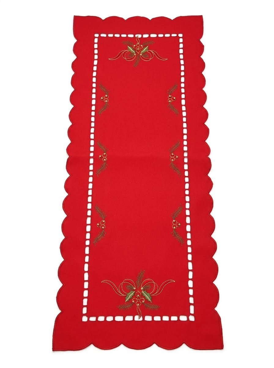 Festive Red Christmas Table Runner with Scalloped Edges - photo 2