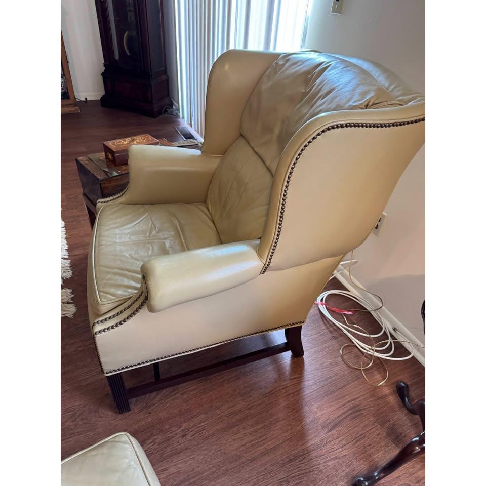 Classic Leather Chippendale Wingback Chair Ottoman Set - photo 4