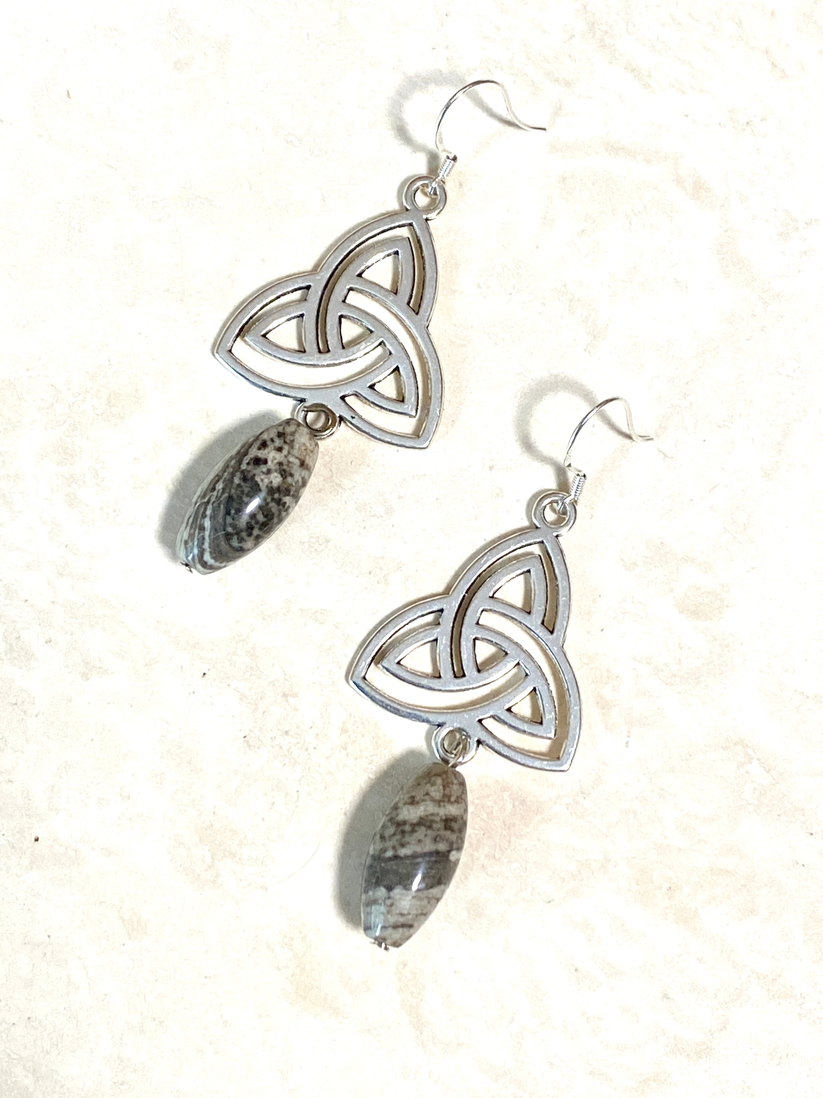 Earthy Picasso Stone Triqueta Earrings, Sterling Silver Hooks - photo 2