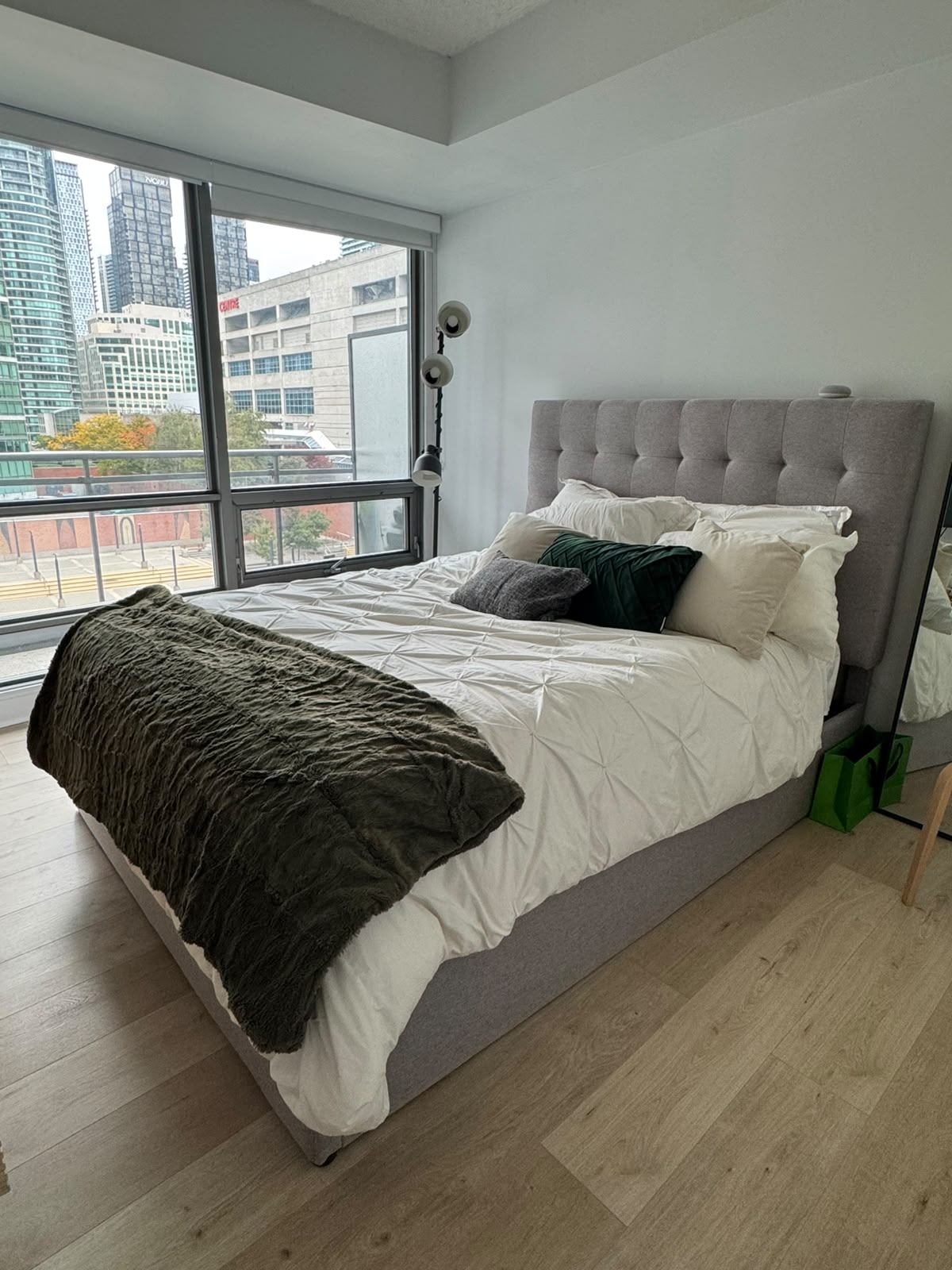 Queen Bed Set:  Mattress + Upholstered Storage Bed Frame