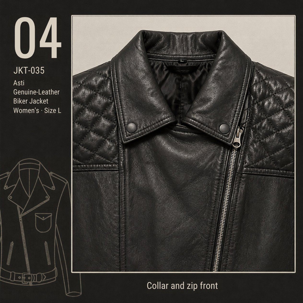 JKT-035 — Women's Asti leather biker jacket — brand new, size L - photo 3