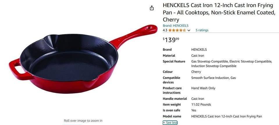 HENCKELS Cast Iron 12-Inch Cast Iron Frying Pan