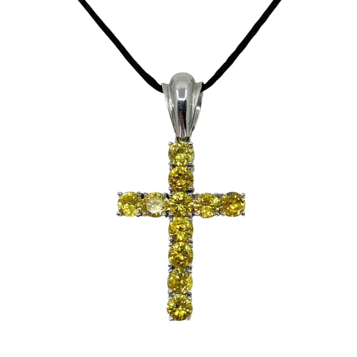 sterling silver canary cubic zirconia cross pendant - photo 2