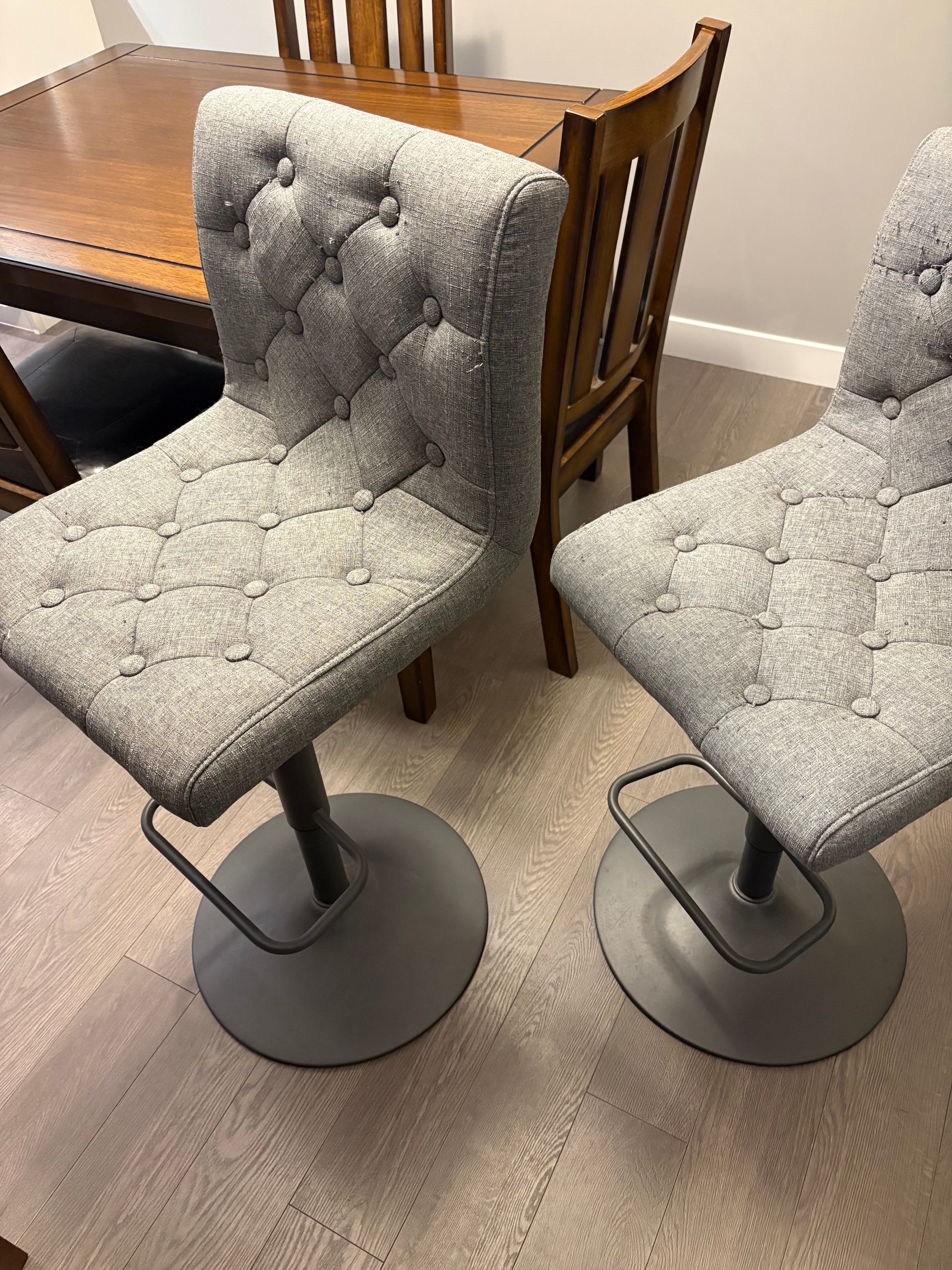 Two Grey Adjustable Tufted Bar Stools - photo 2