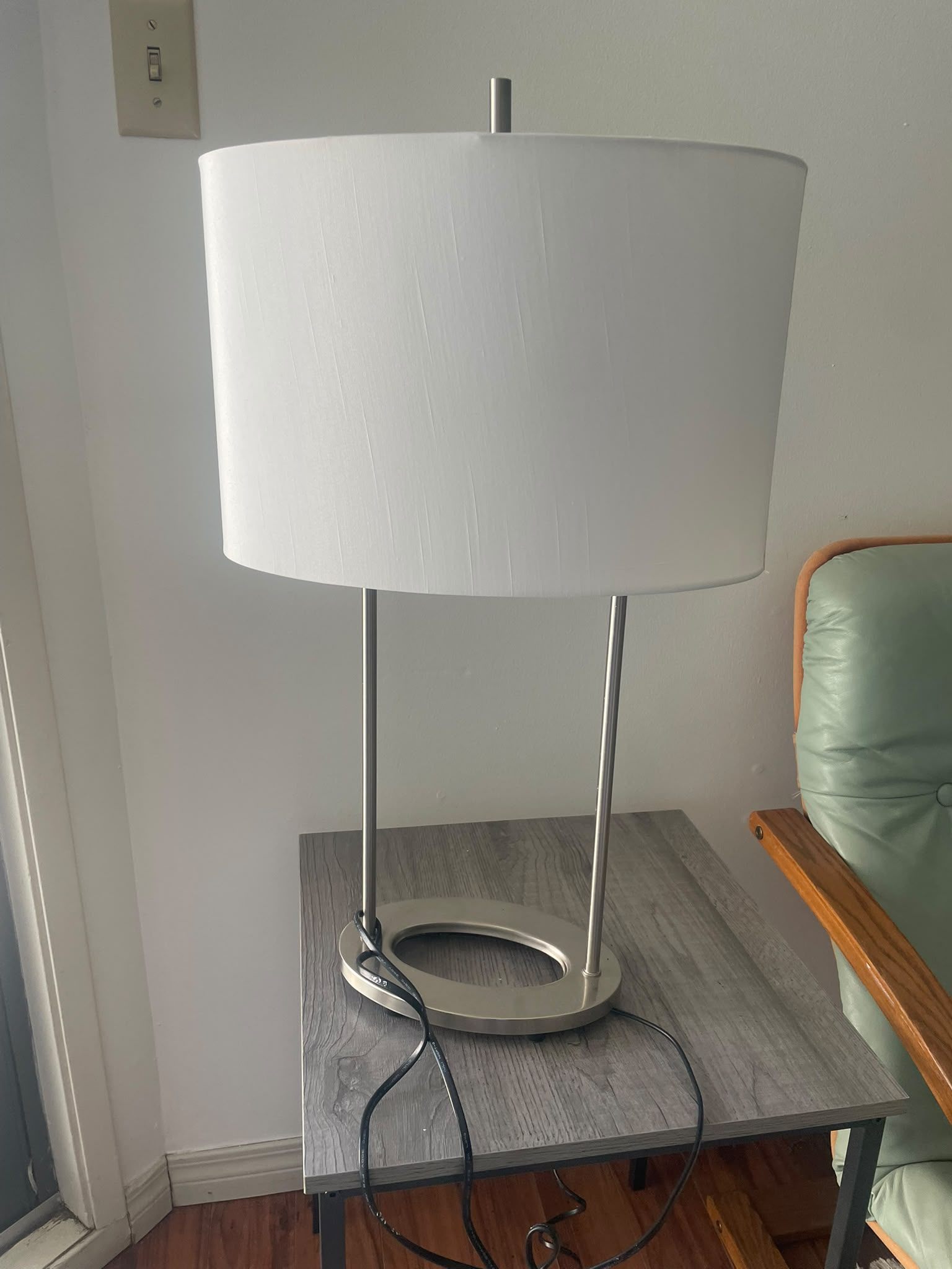 Pair of Modern Table Lamps with White Drum Shades - photo 2