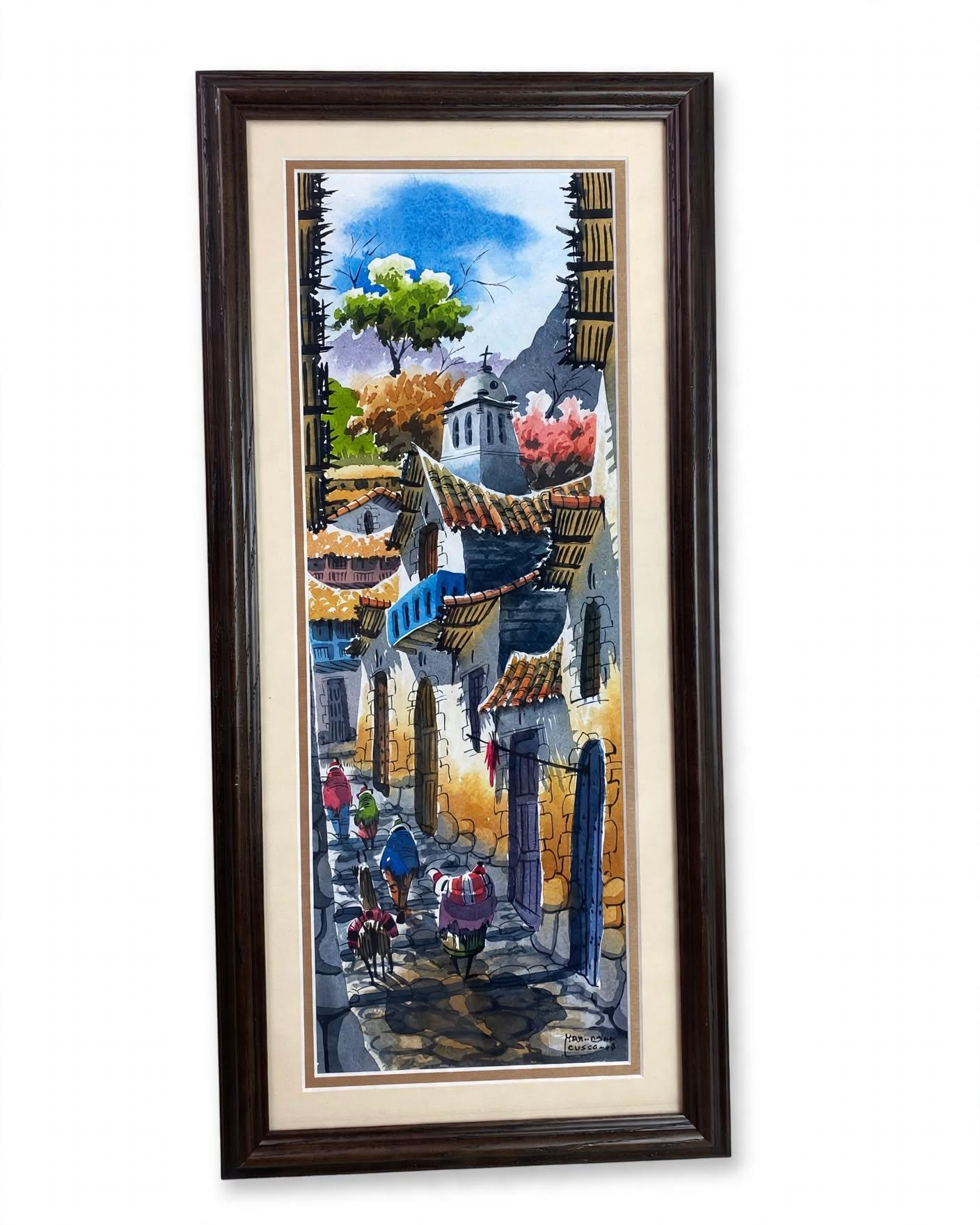 Original Watercolor Painting Cusco Peru Street Scene Signed