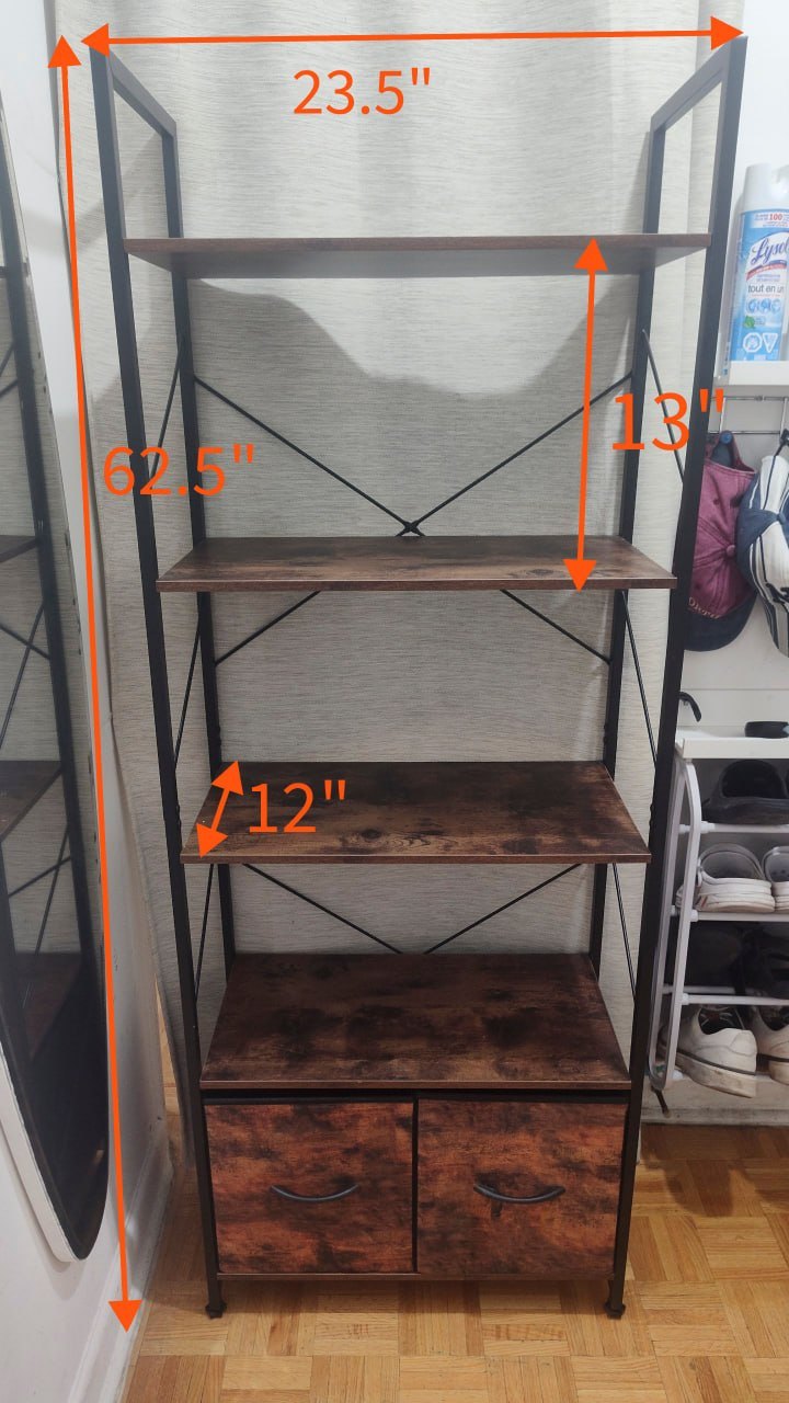 IdealHouse Industrial 5 Tier Tall Bookshelf with Fabric Drawer - photo 5
