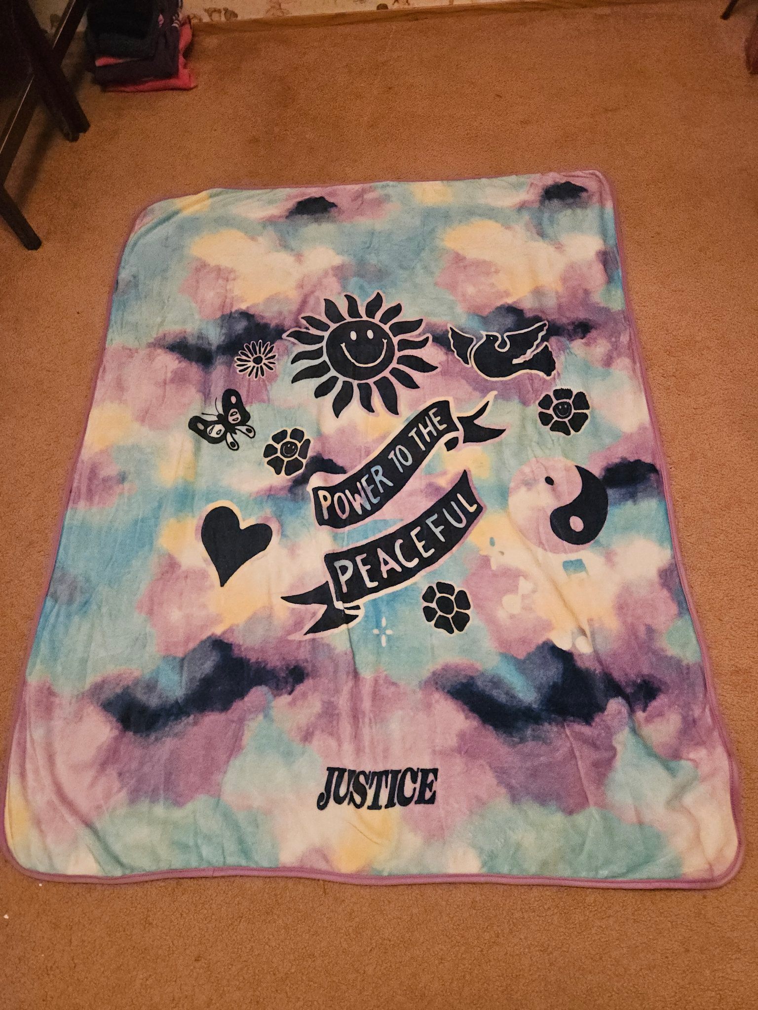 Justice Power to the Peaceful Tie-Dye Blanket - Good Condition