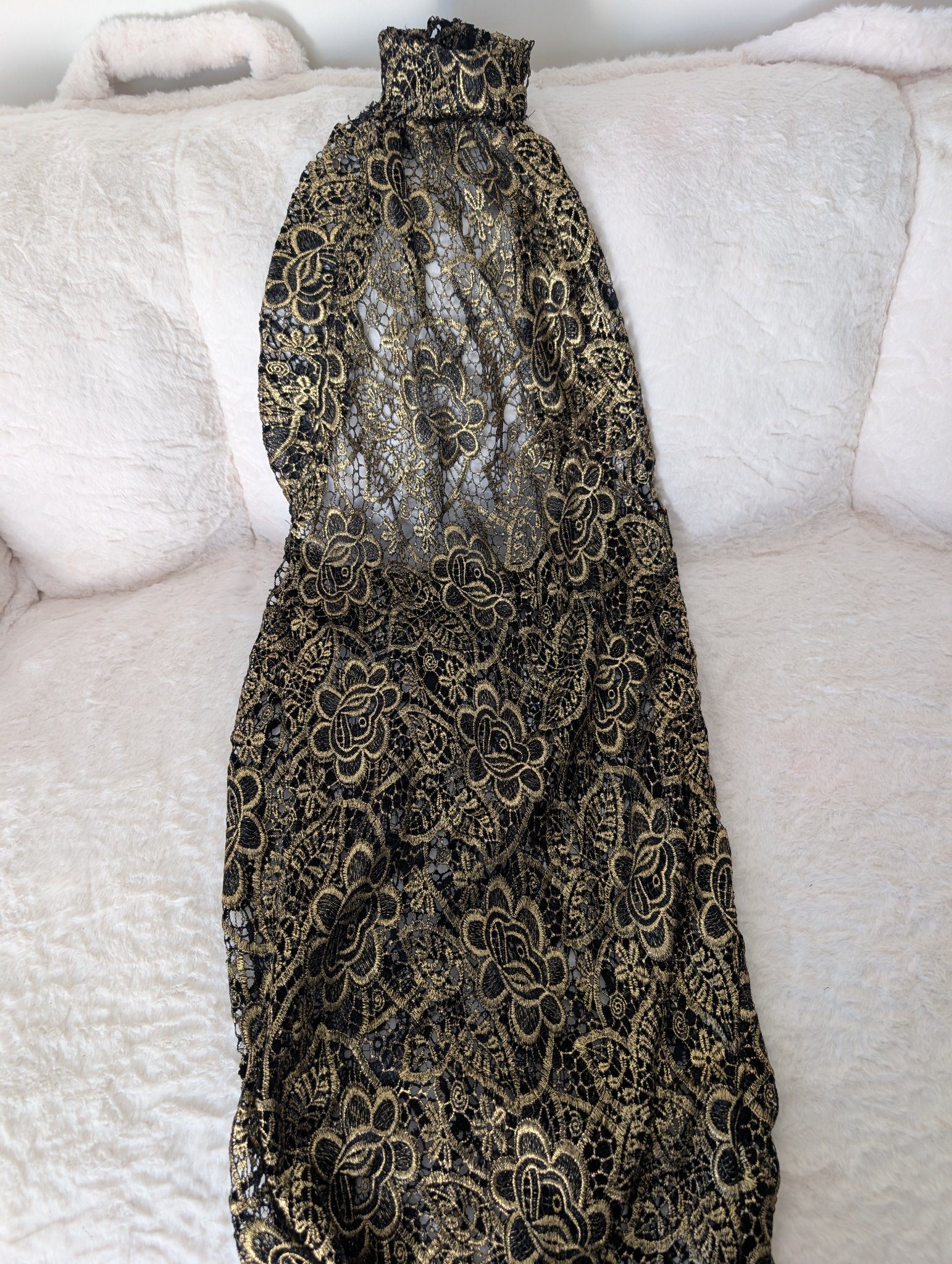 Black and Gold Lace Halter Maxi Dress