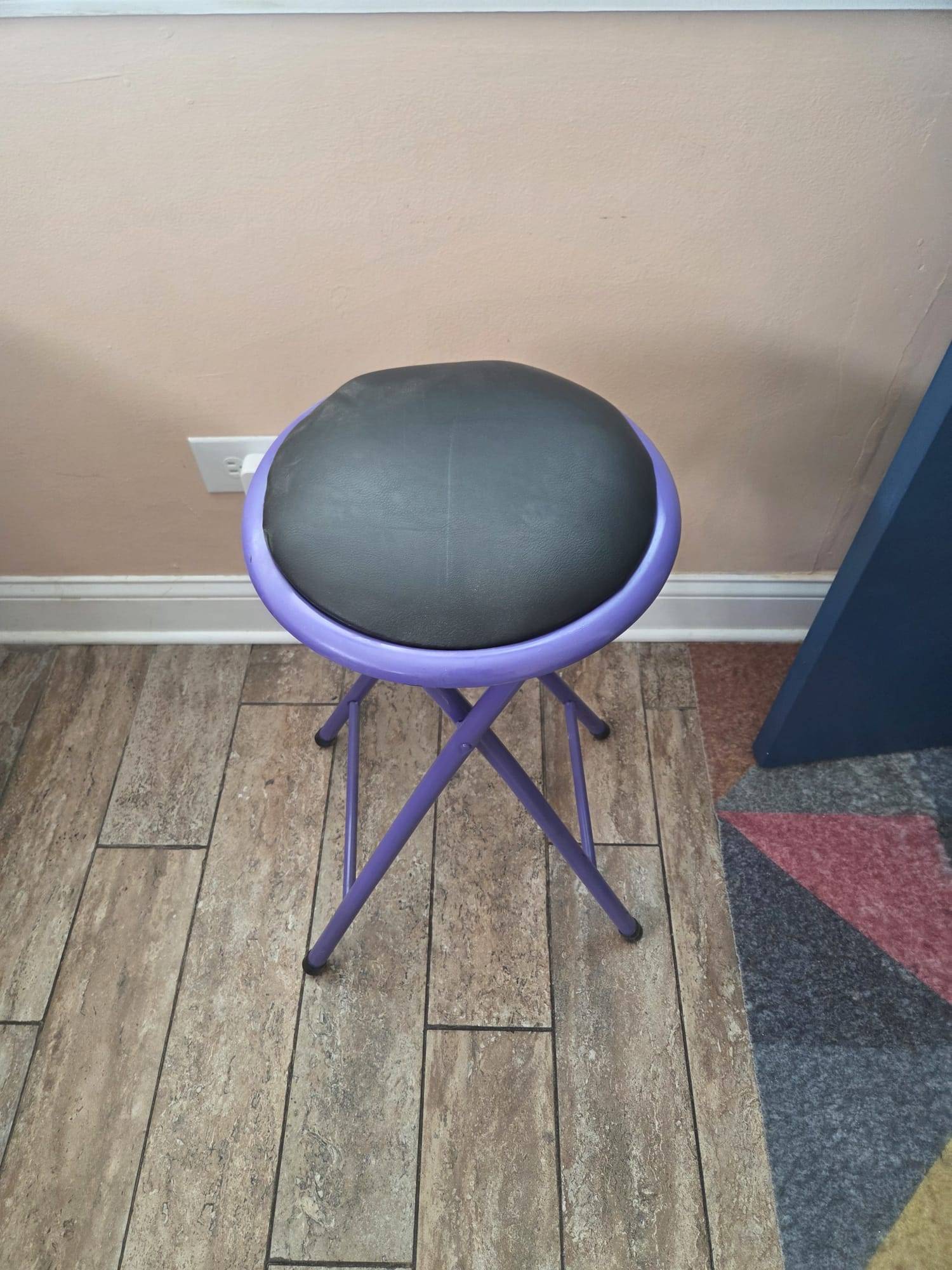 Set of 2 Purple Folding Stool with Black Seat