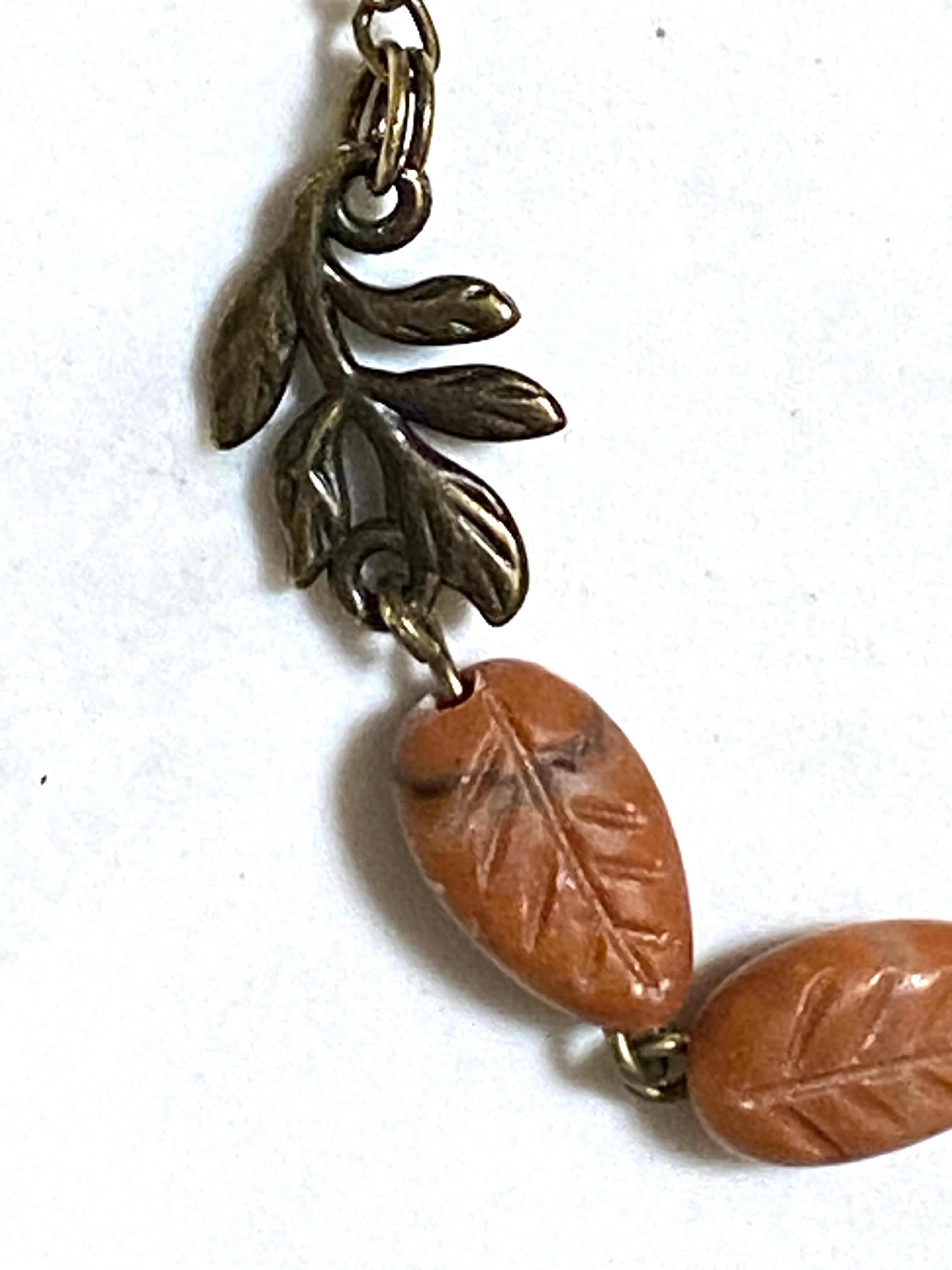 Brick Red Jasper Leaf Branch Short Necklace, Bronze Chain - photo 5