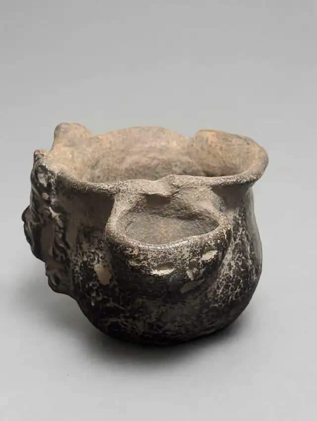 Pottery Jug Pre-Columbian Style Carved Face Twin Spouts - photo 3