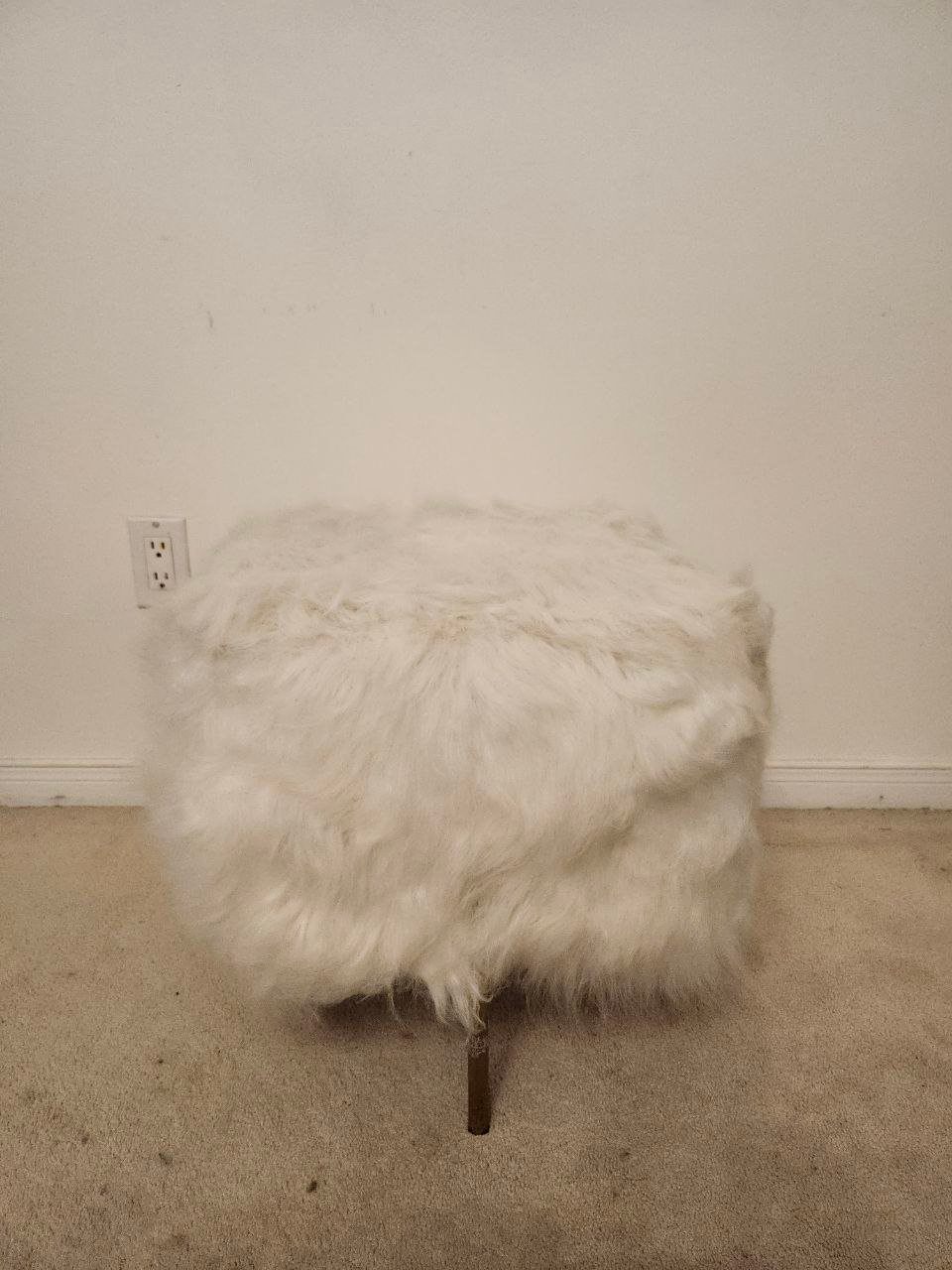 White Faux Fur Stool / Ottoman