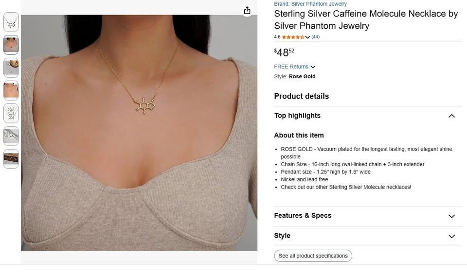 Sterling Silver Caffeine Necklace by Silver Phantom Jewelry - photo 5