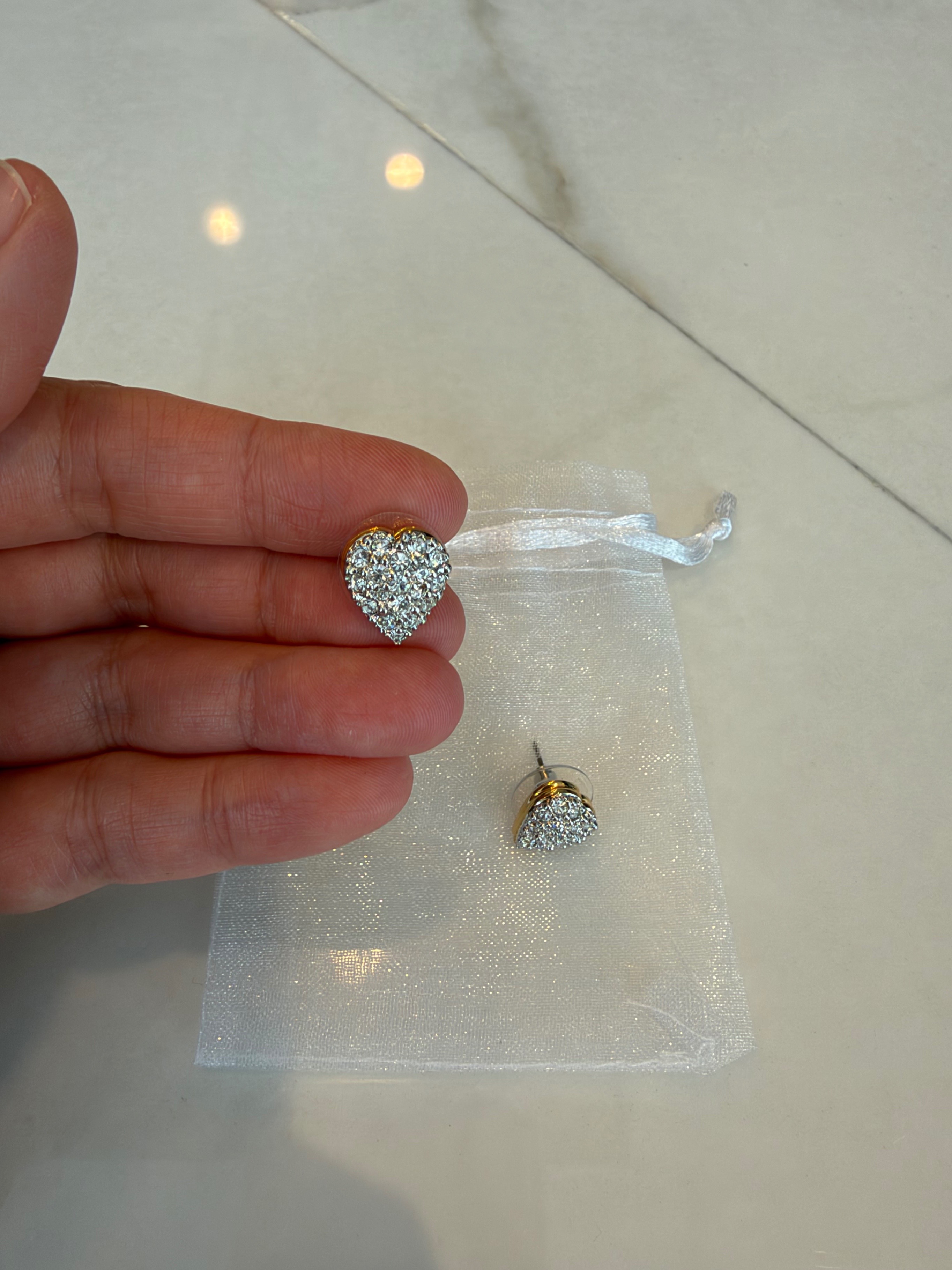 Vintage Swarovski Pave Crystal Heart Stud Earrings - photo 2