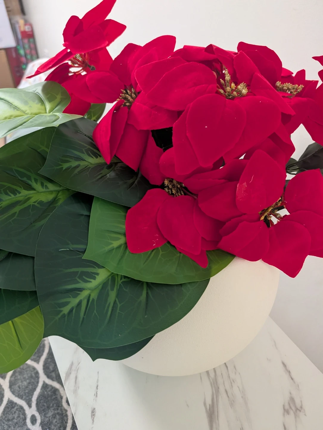 Artificial Poinsettia in Round Ceramic plastic Pot - photo 4