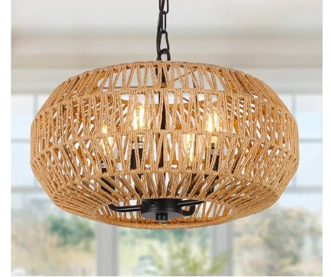 Wicker Hand Woven Basket Pendant Light ew in Box