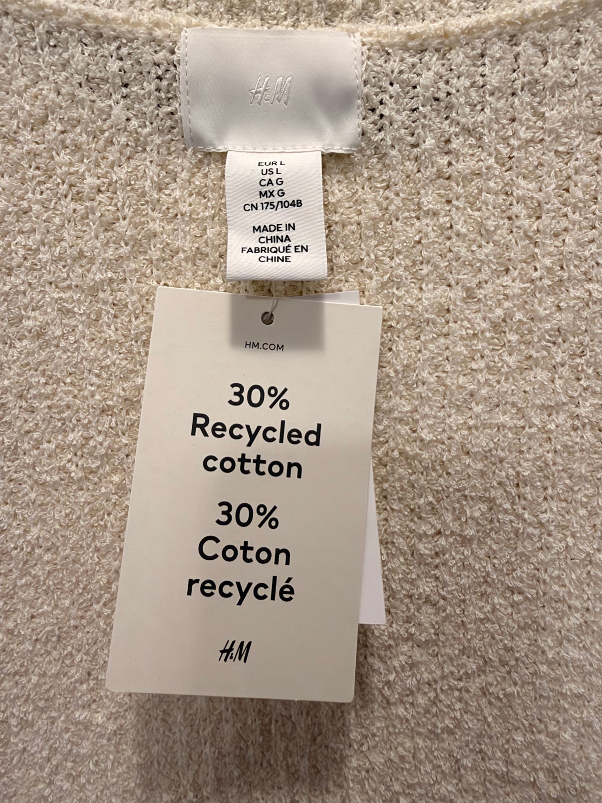H&M Cream Textured Knit Top, Size L — NEW WITH TAGS - photo 3