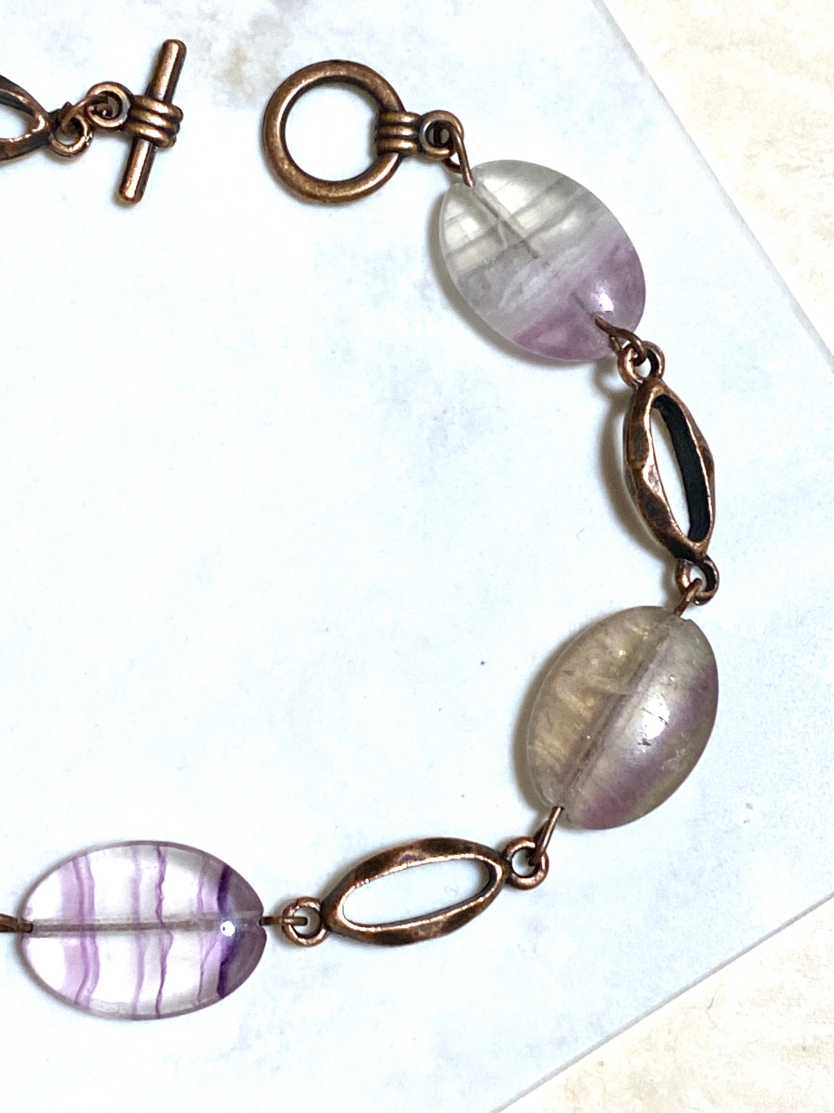 Purple Rainbow Fluorite Boho Bracelet, Gemstone & Copper Links - photo 5