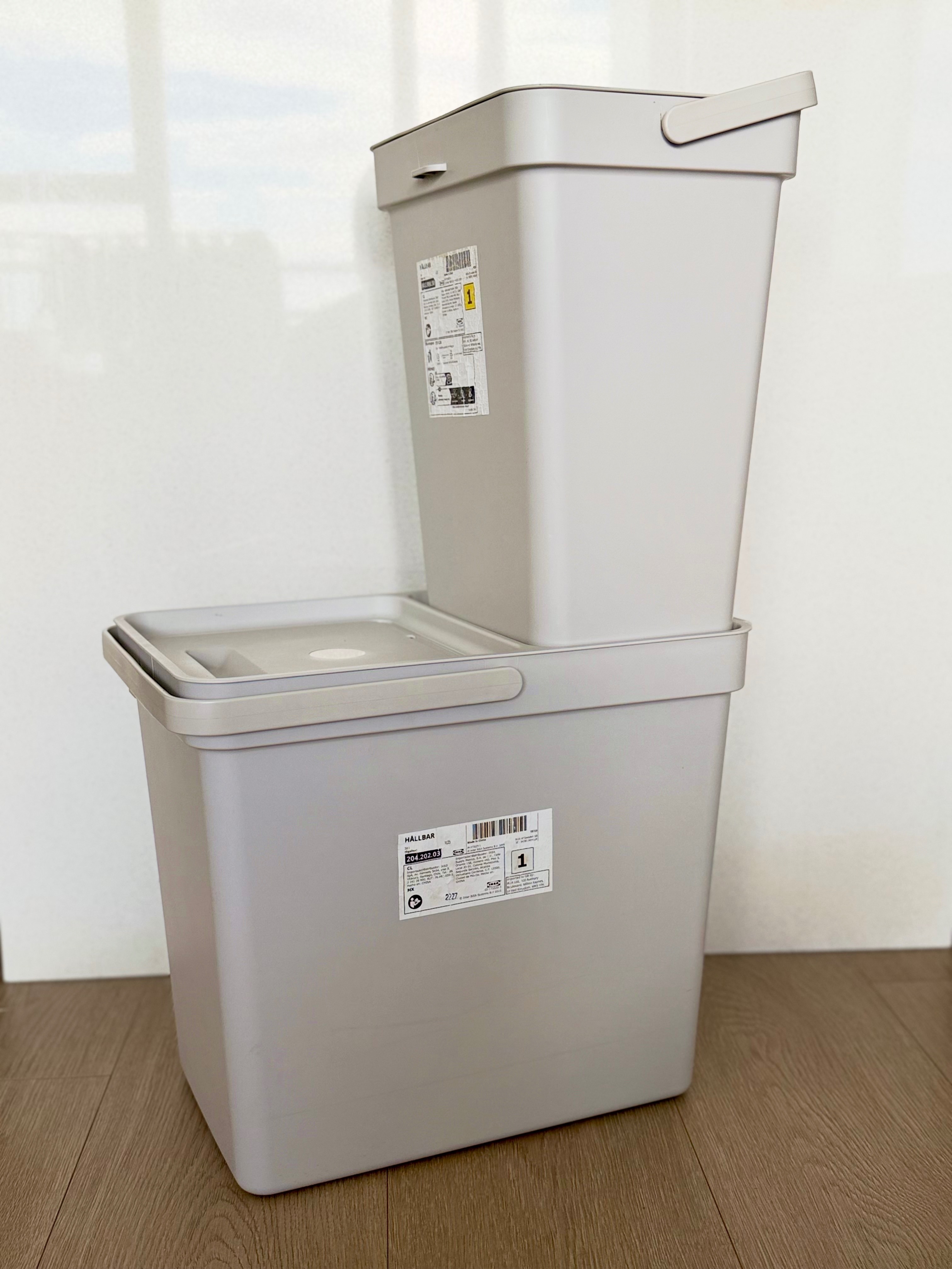 IKEA HÅLLBAR Garbage / Recycling Bins with Lids 22 L + 10 L Set