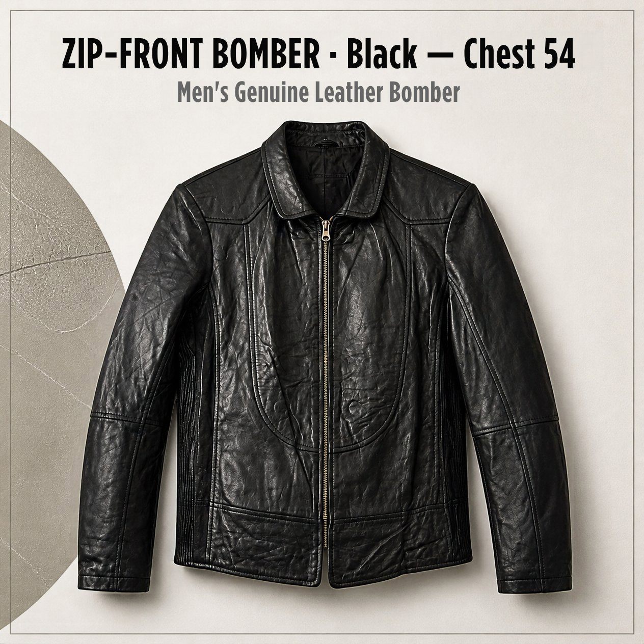 JKT-005 — Men's leather bomber jacket — brand new, approx 2XL