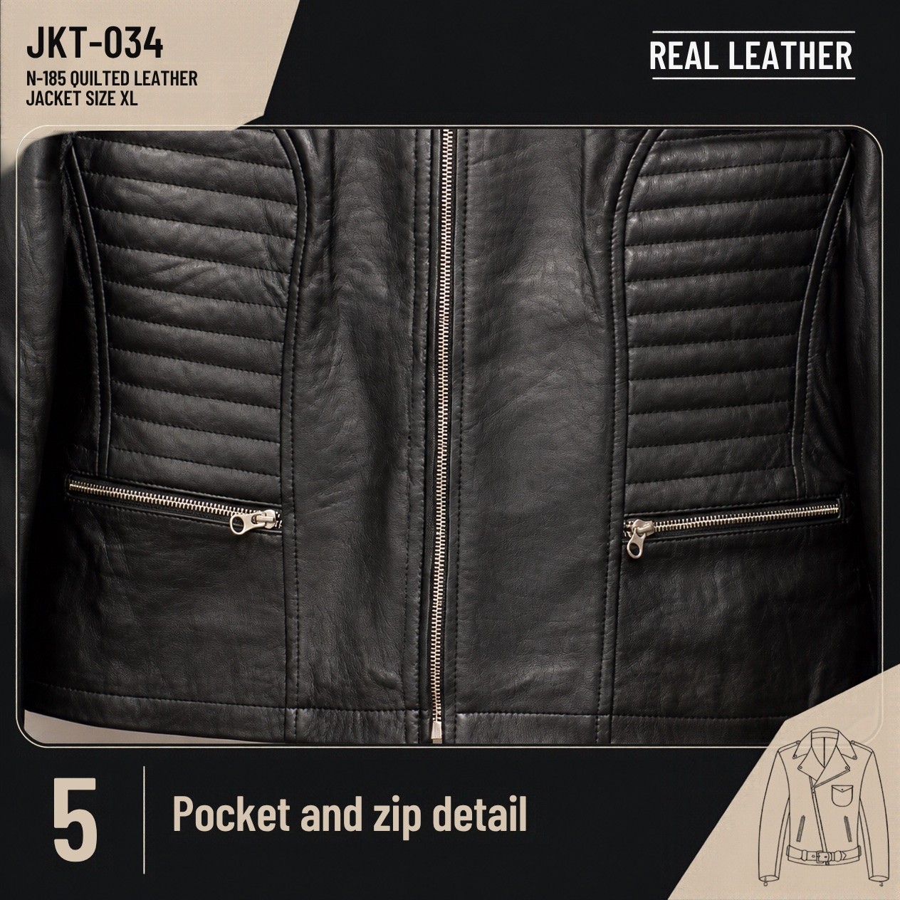 JKT-034 — Women's quilted leather jacket — brand new, size XL - photo 4