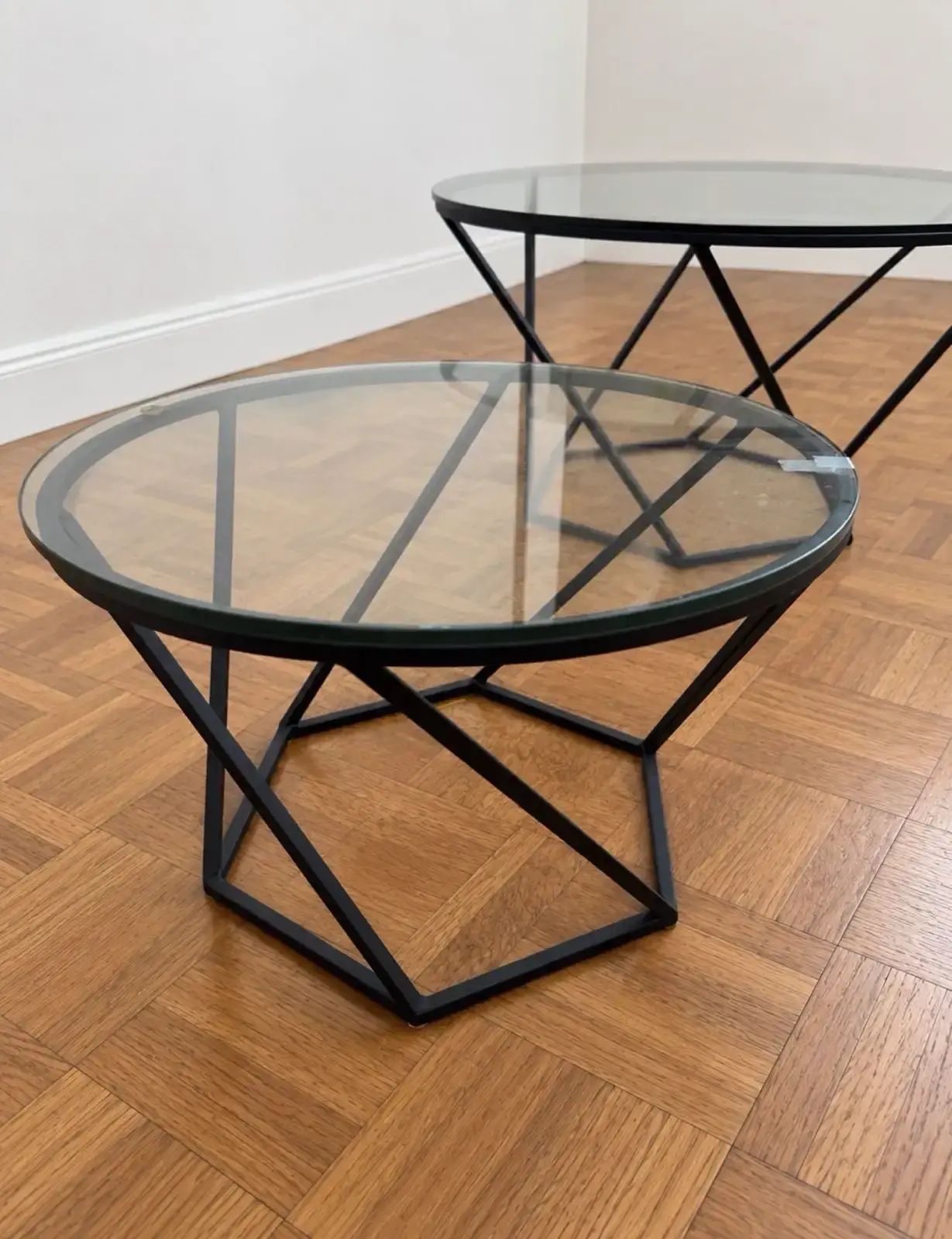 Geometric Nesting Metal and Glass Coffee Table Set - photo 2