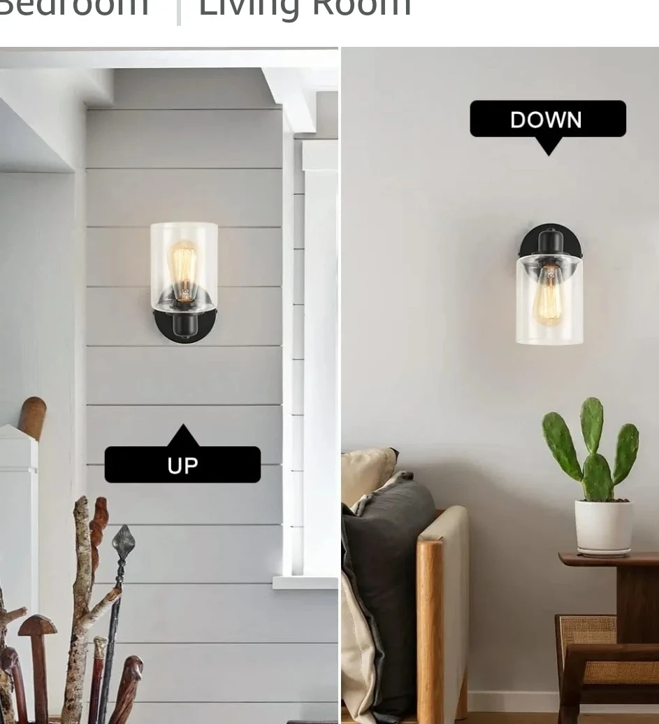 A Pair of Black Wall Sconce with Clear Glass Shade - photo 3