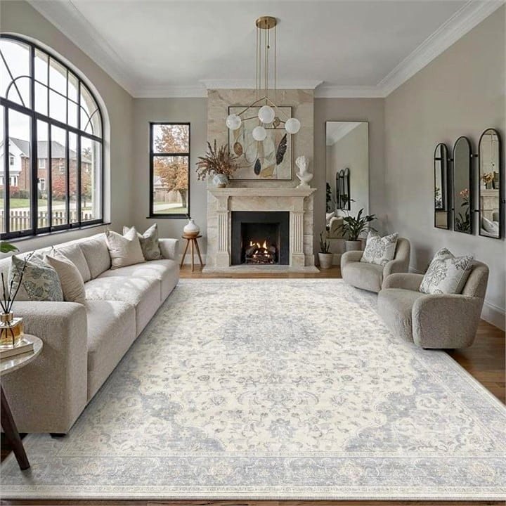 New - 8x10 Washable Area Rug / Carpet - Neutral Grey Vintage