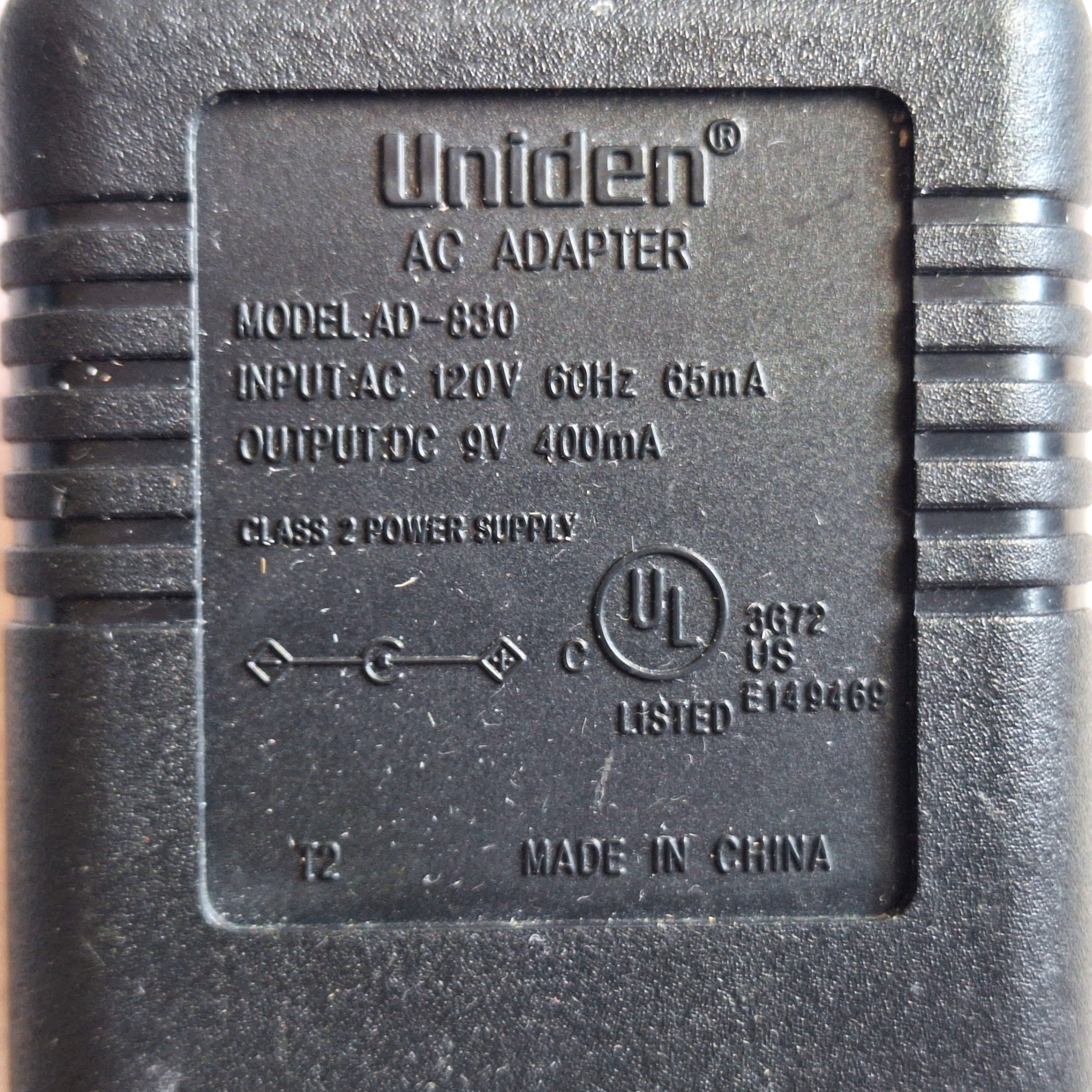Uniden AC Adapter Model AD-830 - photo 2
