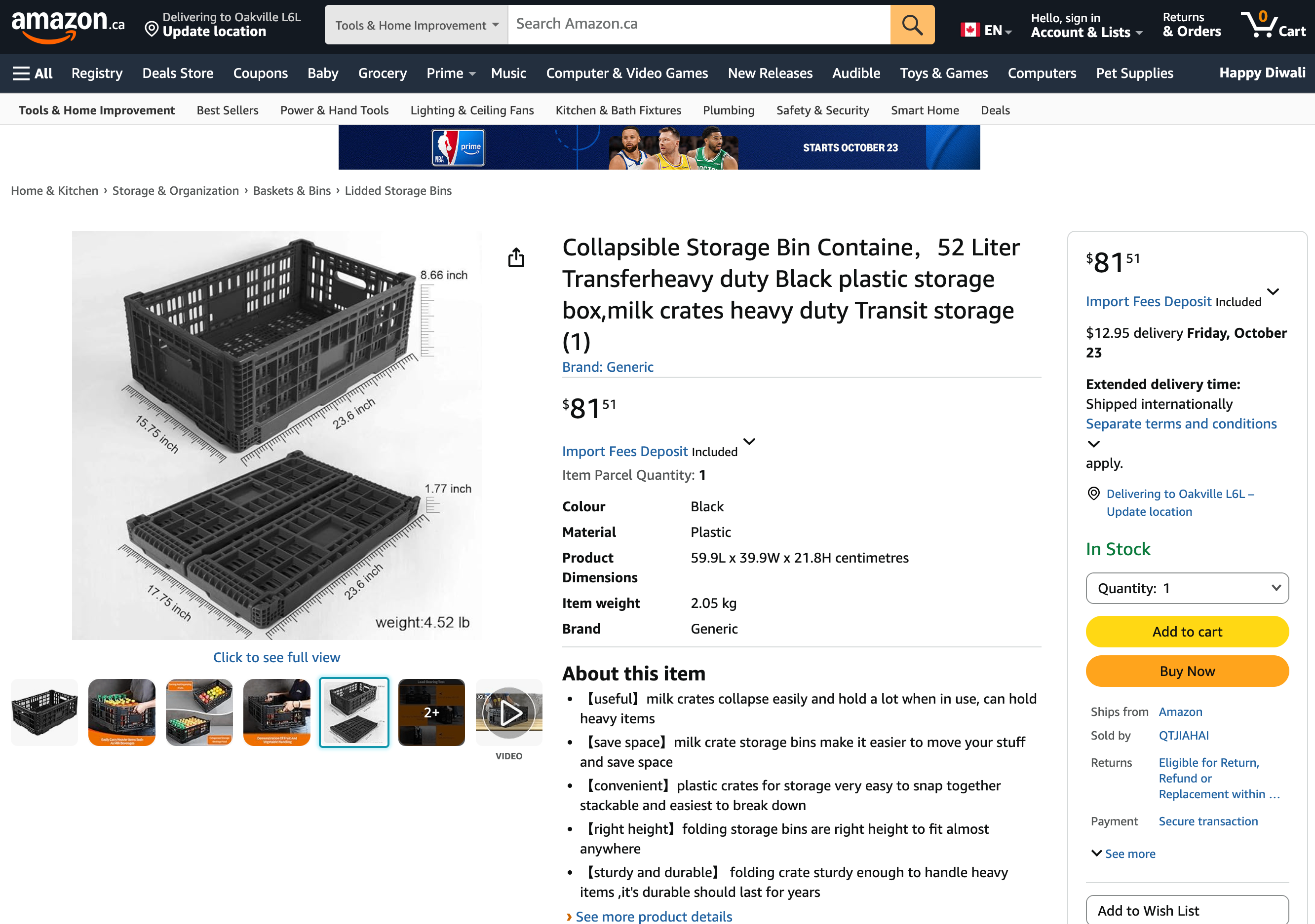 Collapsible Heavy-Duty Storage Crate, 52L - photo 4