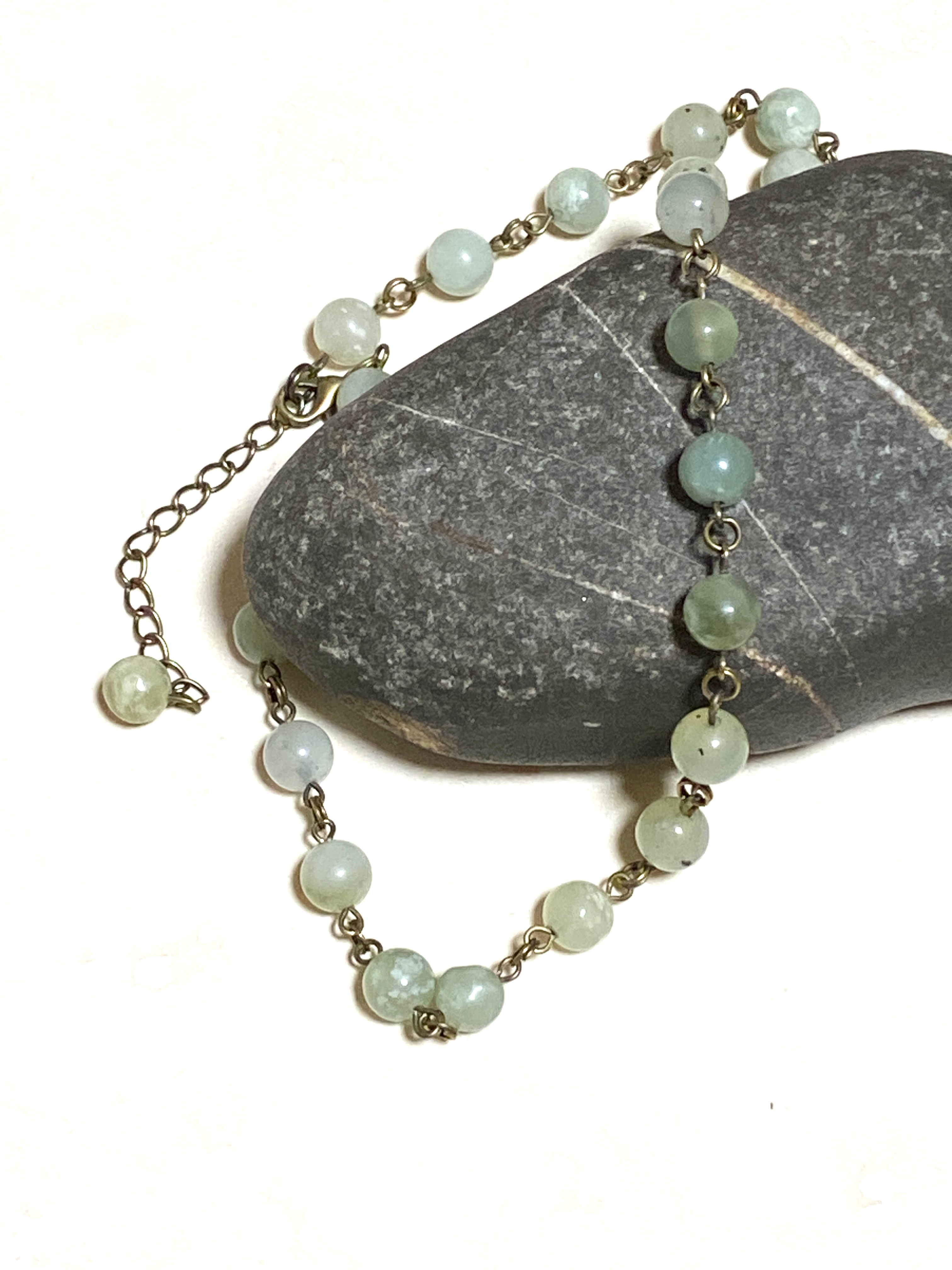 Mint Green Serpentine Short Necklace, Bronze Layering Necklace - photo 3