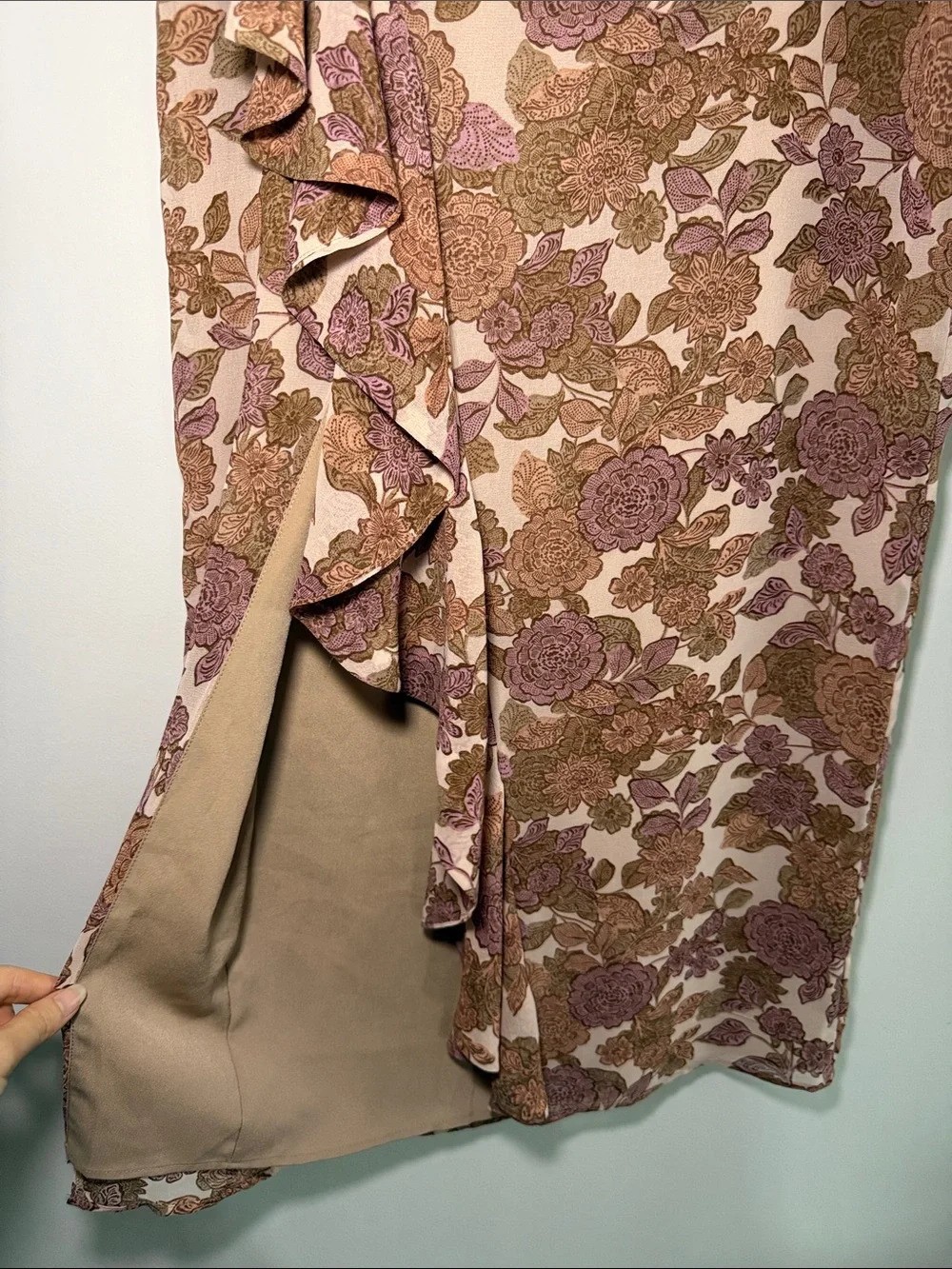 NWT Dynamite Slit Floral Ruffle Maxi Skirt - Pink & Brown - photo 5